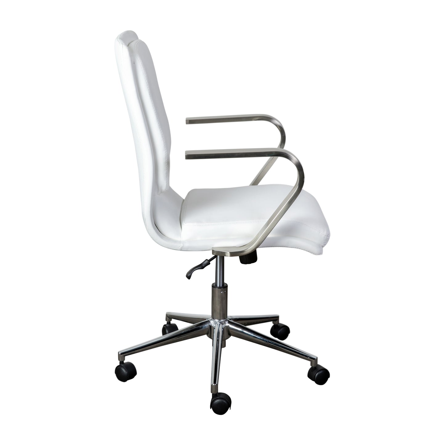 James Mid-Back Designer Executive LeatherSoft Office Chair with Brushed Chrome Base and Arms, White White LeatherSoft/Chrome Frame