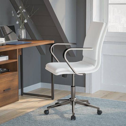 James Mid-Back Designer Executive LeatherSoft Office Chair with Brushed Chrome Base and Arms, White White LeatherSoft/Chrome Frame GO-21111B-WH-CHR-GG