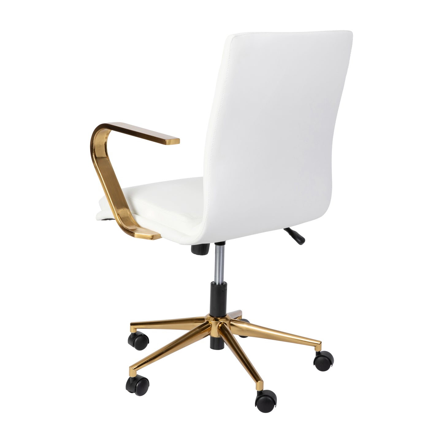 James Mid-Back Designer Executive LeatherSoft Office Chair with Brushed Gold Base and Arms, White White LeatherSoft/Gold Frame