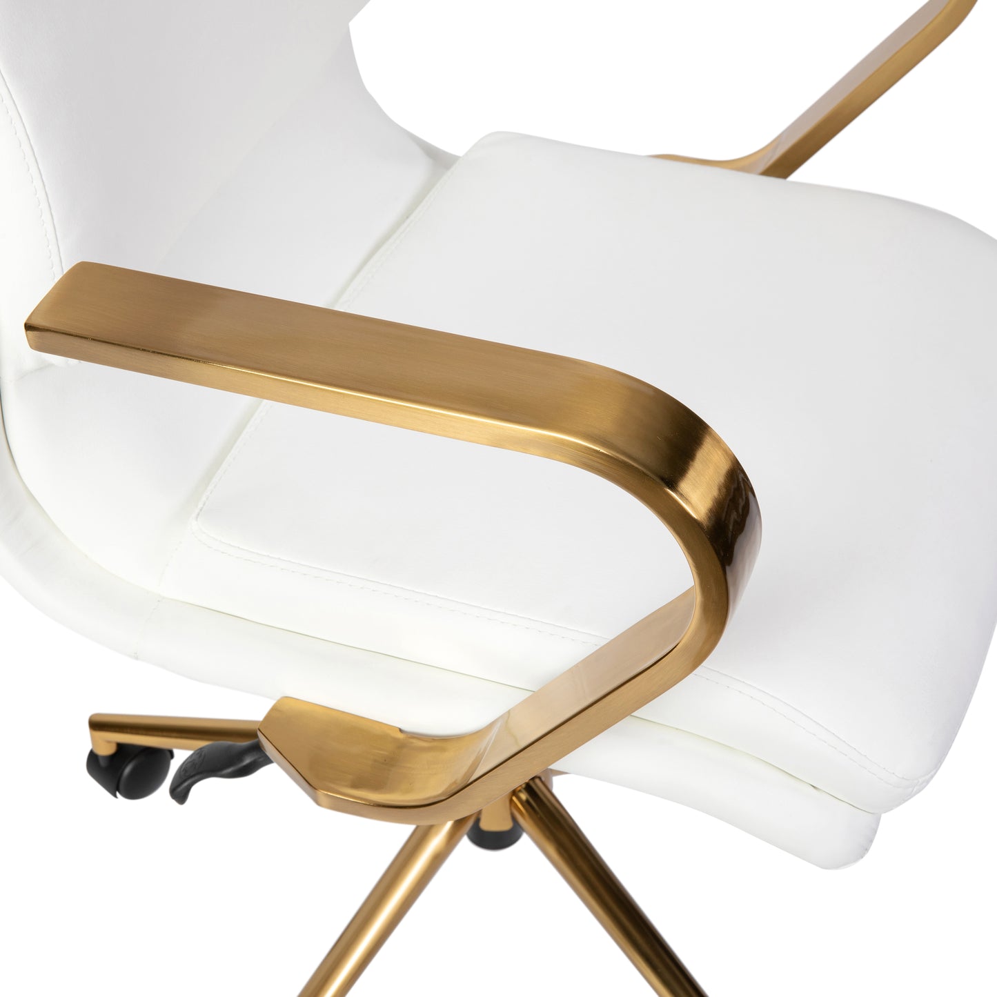 James Mid-Back Designer Executive LeatherSoft Office Chair with Brushed Gold Base and Arms, White White LeatherSoft/Gold Frame