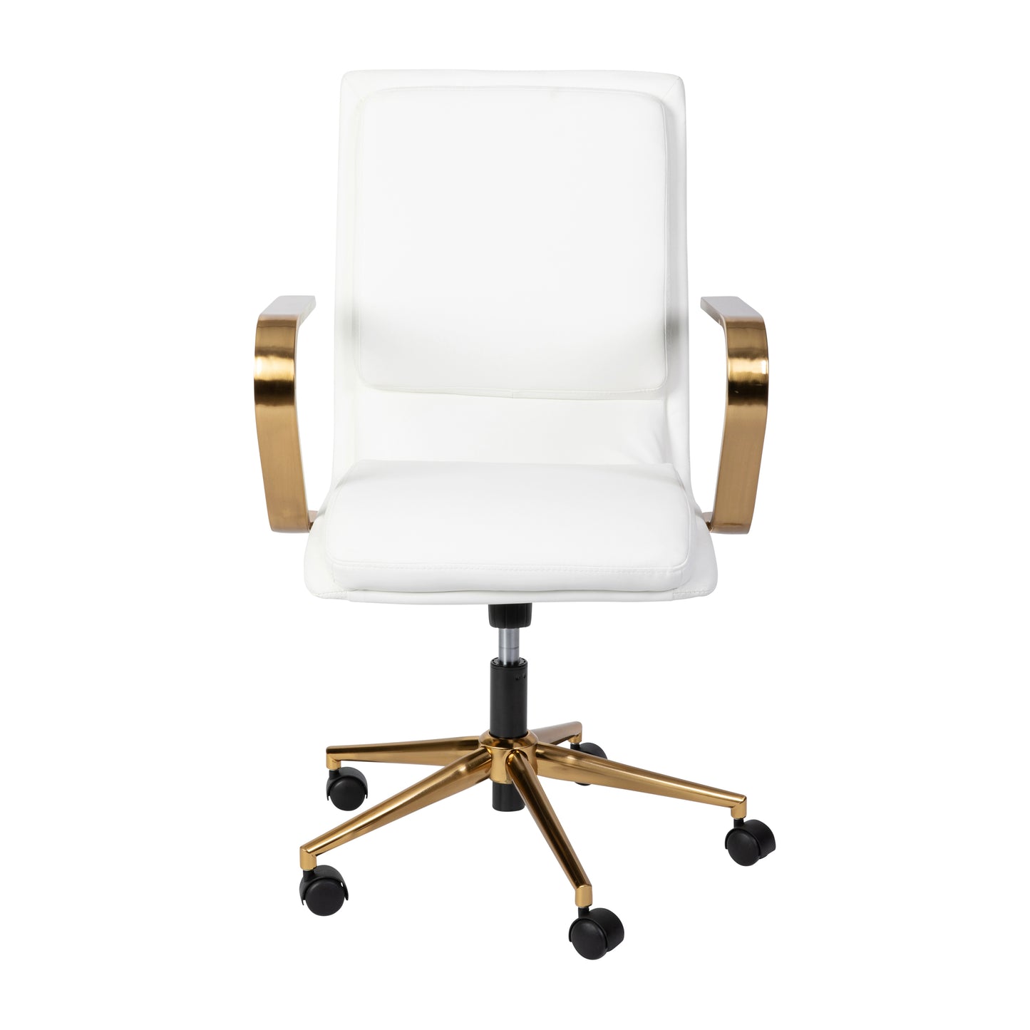 James Mid-Back Designer Executive LeatherSoft Office Chair with Brushed Gold Base and Arms, White White LeatherSoft/Gold Frame