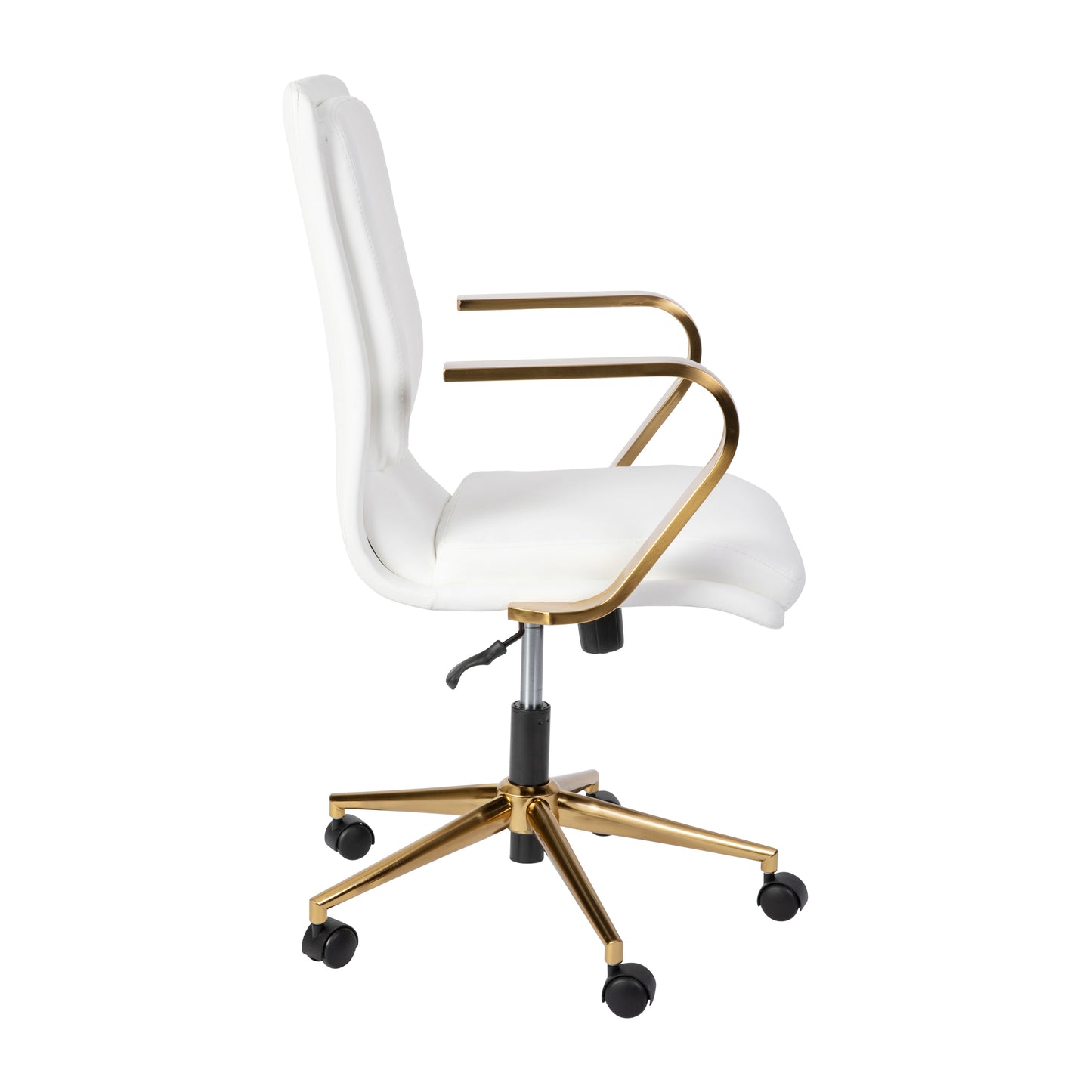 James Mid-Back Designer Executive LeatherSoft Office Chair with Brushed Gold Base and Arms, White White LeatherSoft/Gold Frame