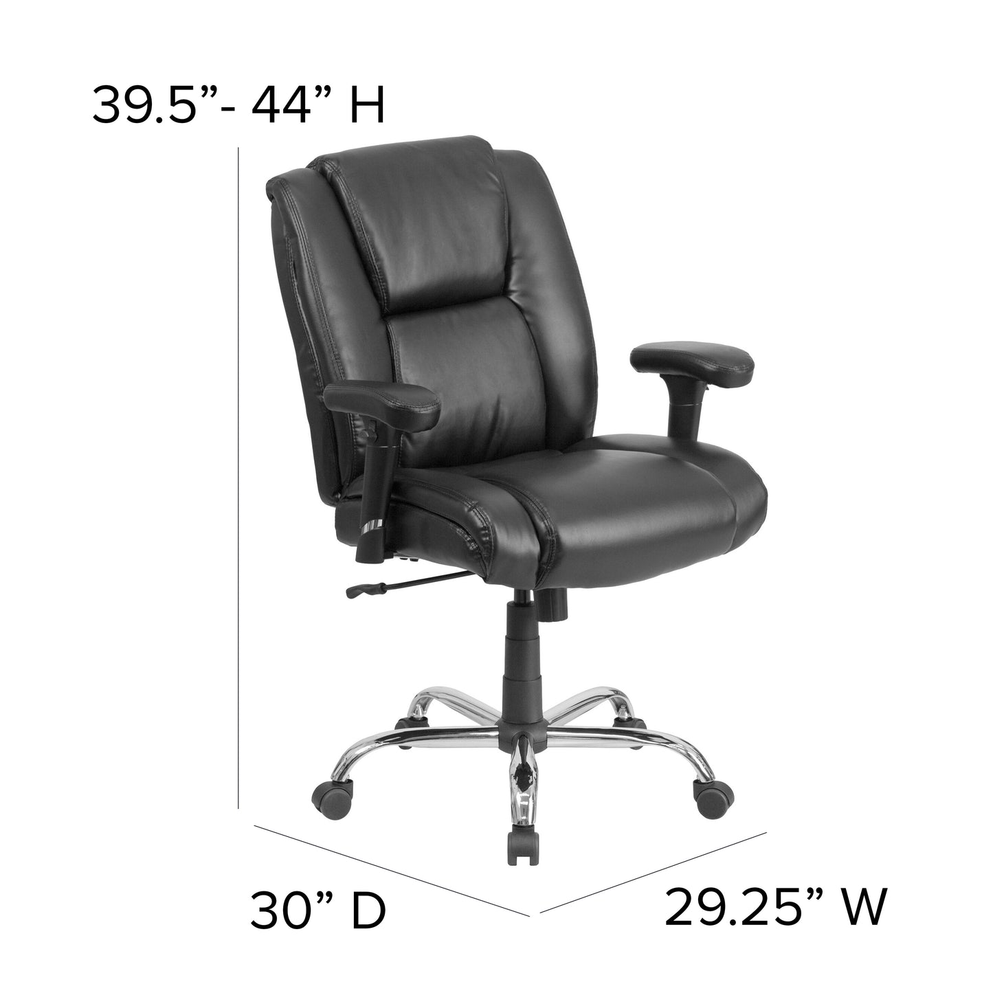 HERCULES Series Big & Tall 400 lb. Rated Black LeatherSoft Ergonomic Task Office Chair with Chrome Base and Adjustable Arms Black