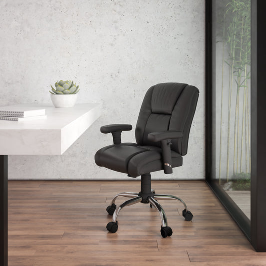 HERCULES Series Big & Tall 400 lb. Rated Black LeatherSoft Ergonomic Task Office Chair with Chrome Base and Adjustable Arms Black GO-2132-LEA-GG