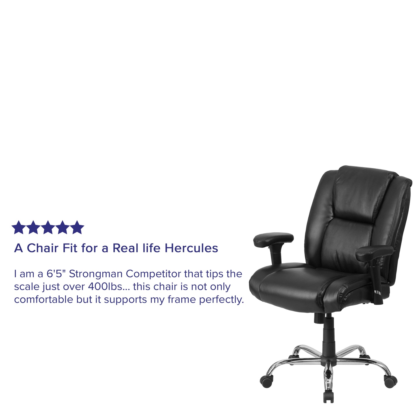 HERCULES Series Big & Tall 400 lb. Rated Black LeatherSoft Ergonomic Task Office Chair with Chrome Base and Adjustable Arms Black