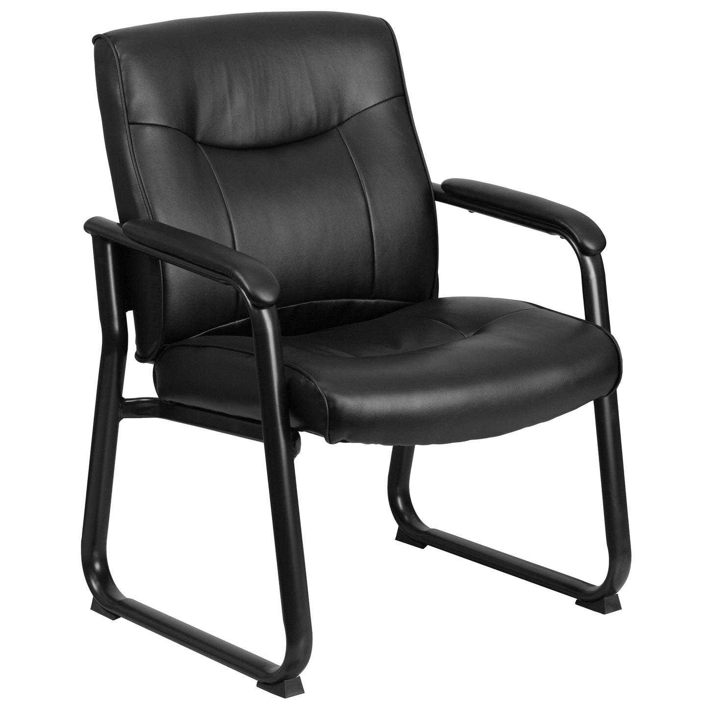 HERCULES Series Big & Tall 500 lb. Rated Black LeatherSoft Executive Side Reception Chair with Sled Base Black
