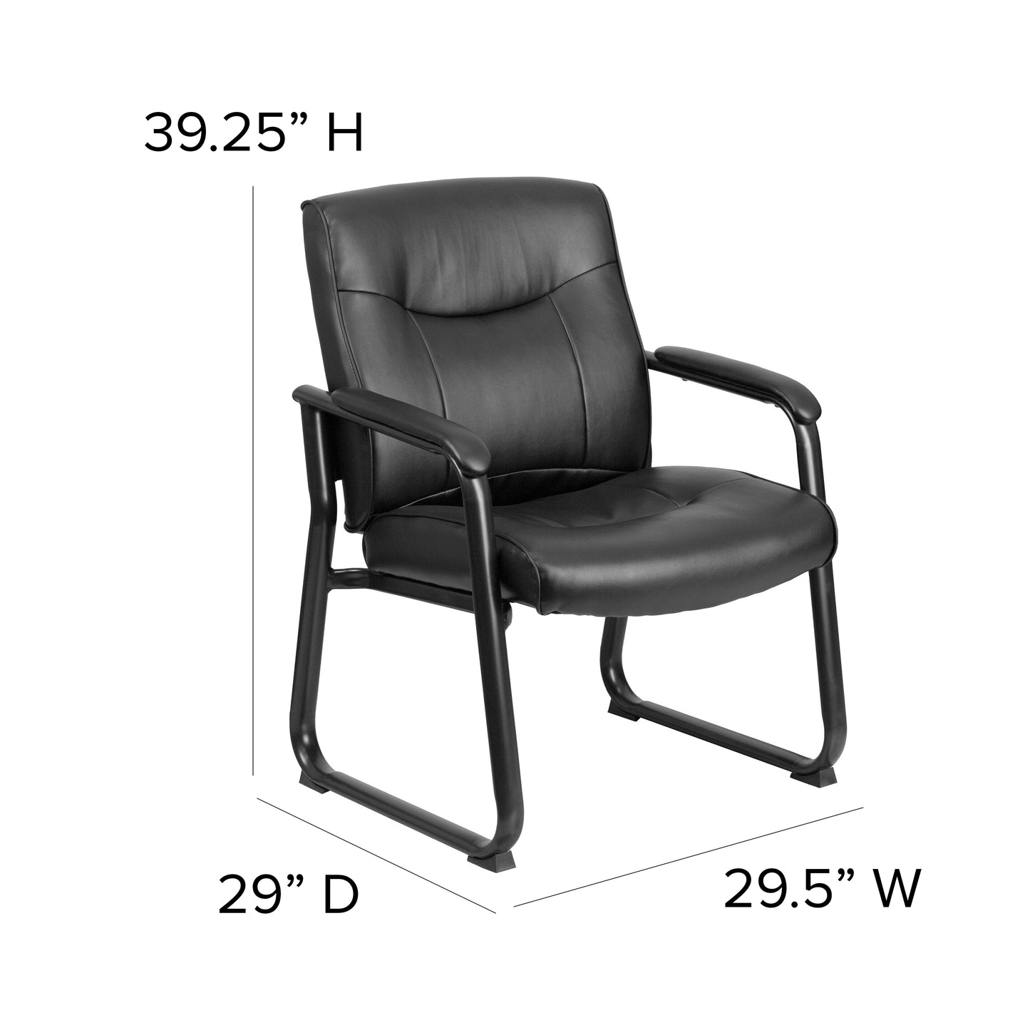 HERCULES Series Big & Tall 500 lb. Rated Black LeatherSoft Executive Side Reception Chair with Sled Base Black