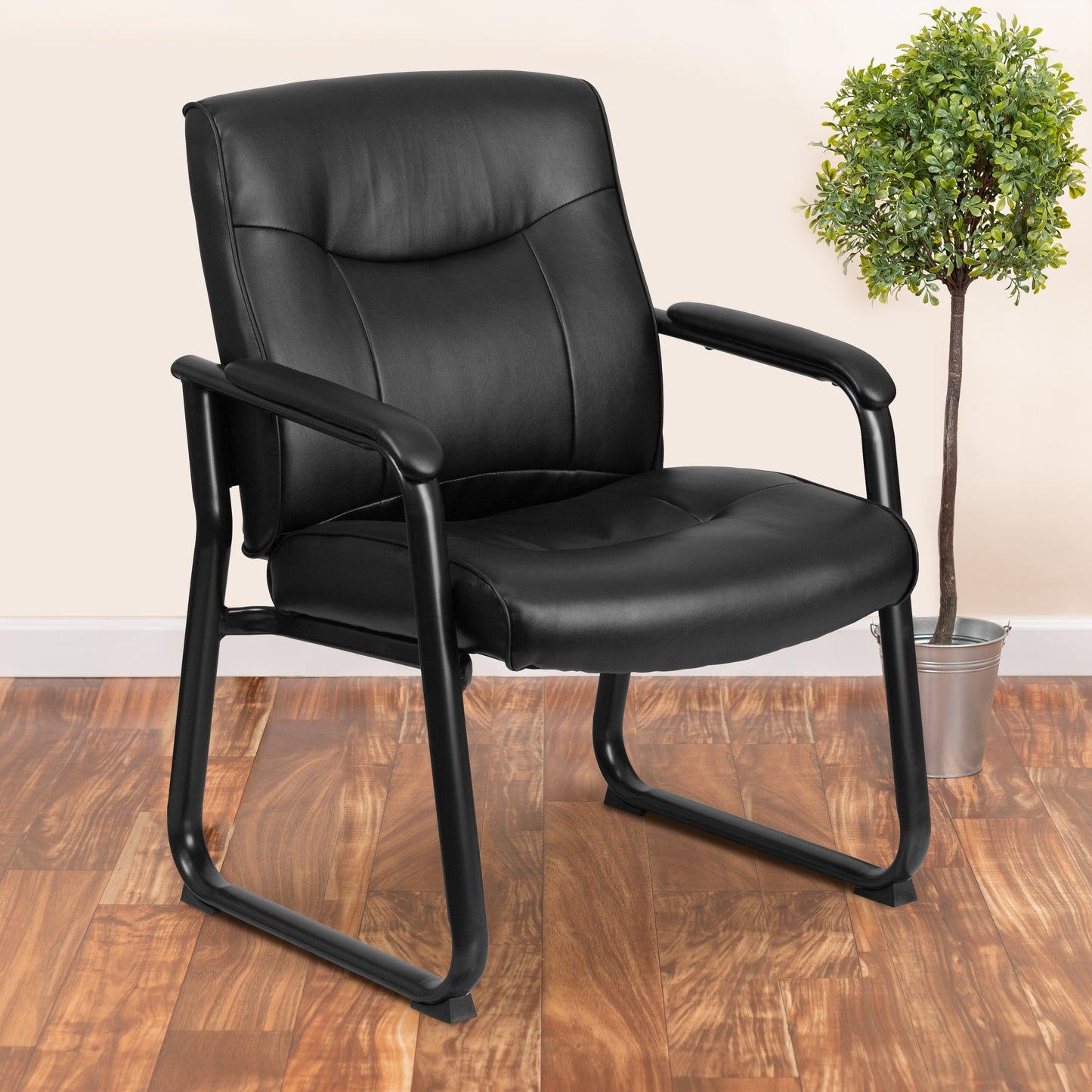 HERCULES Series Big & Tall 500 lb. Rated Black LeatherSoft Executive Side Reception Chair with Sled Base Black
