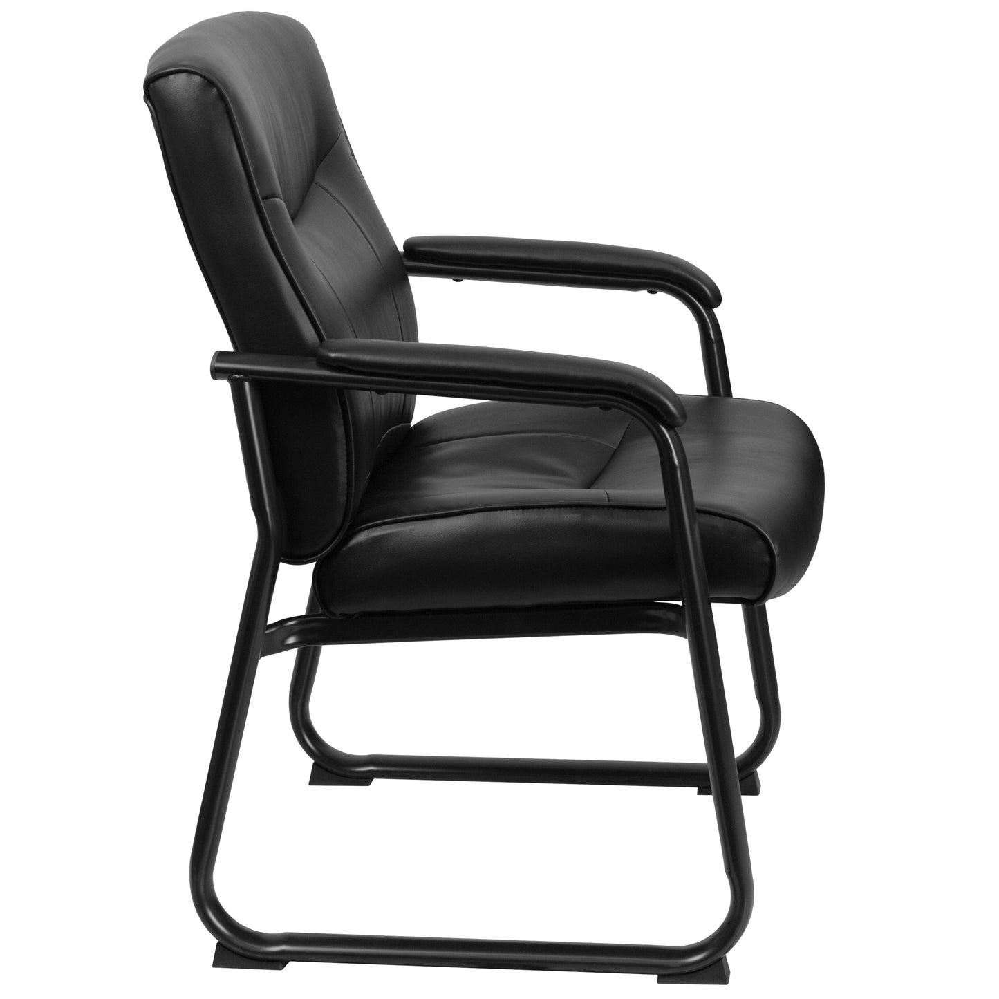 HERCULES Series Big & Tall 500 lb. Rated Black LeatherSoft Executive Side Reception Chair with Sled Base Black