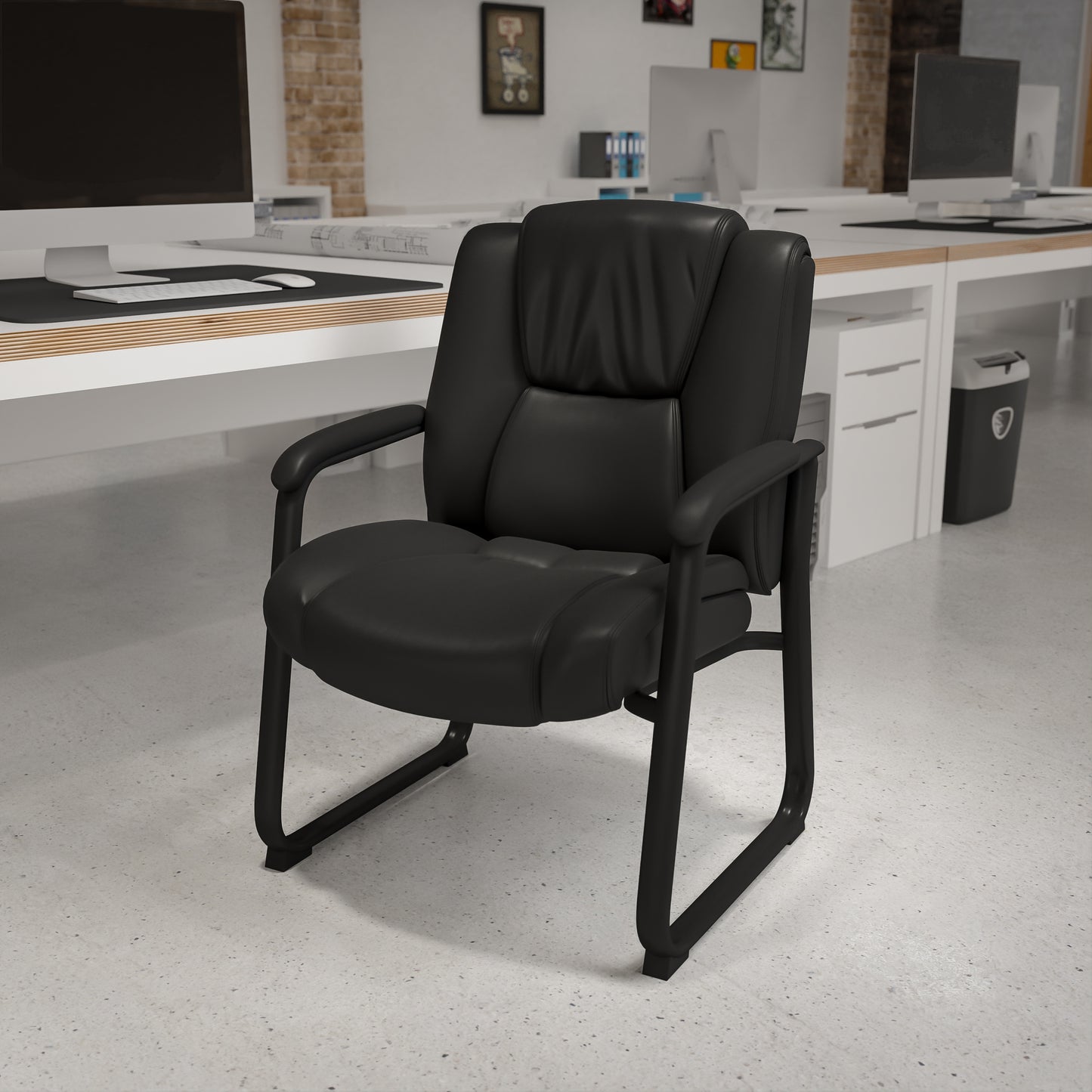 Reception Chairs | Black LeatherSoft Side Chairs for Reception and Office Black