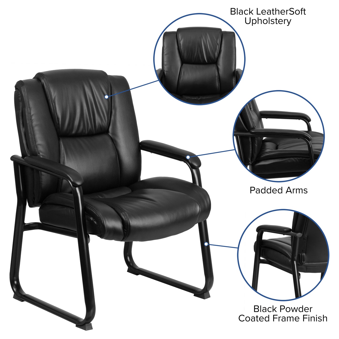 Reception Chairs | Black LeatherSoft Side Chairs for Reception and Office Black