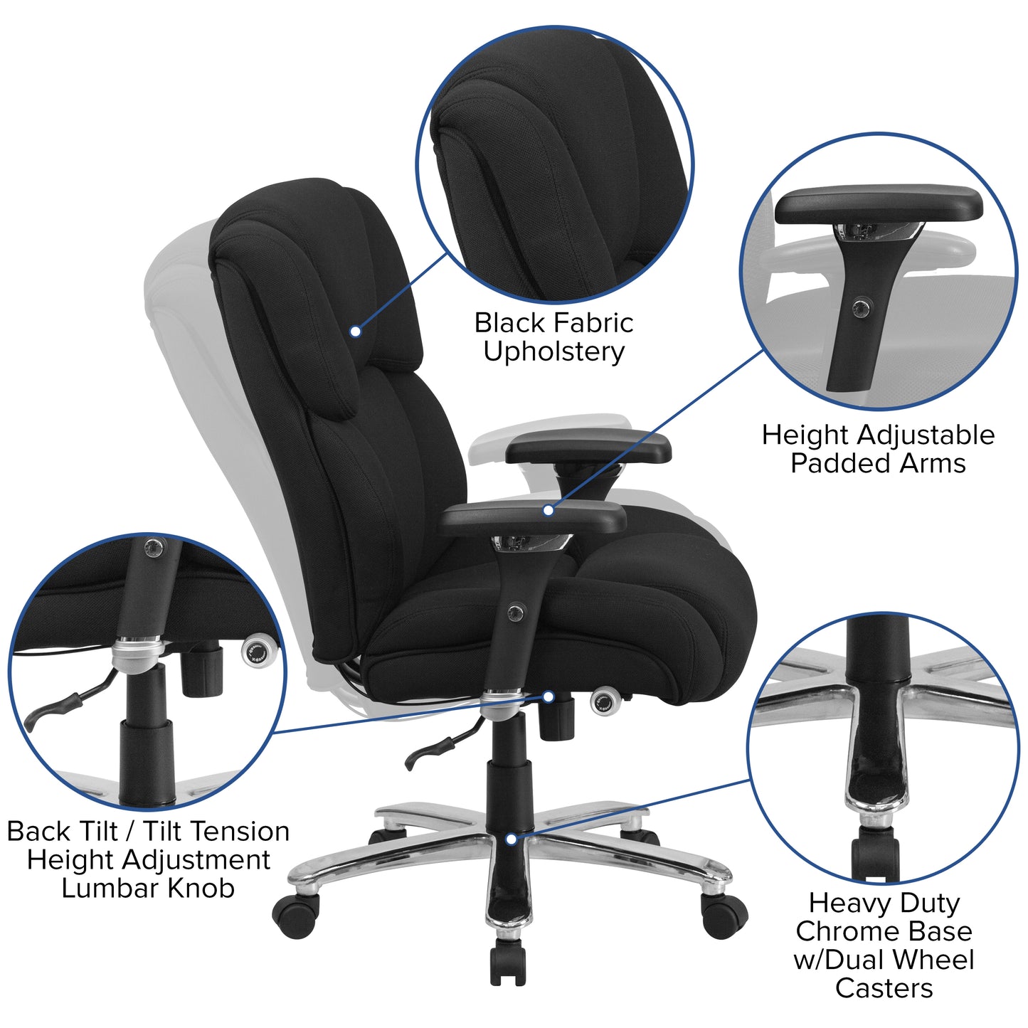 HERCULES Series 24/7 Intensive Use Big & Tall 400 lb. Rated Black Fabric Executive Ergonomic Office Chair with Lumbar Knob Black Fabric