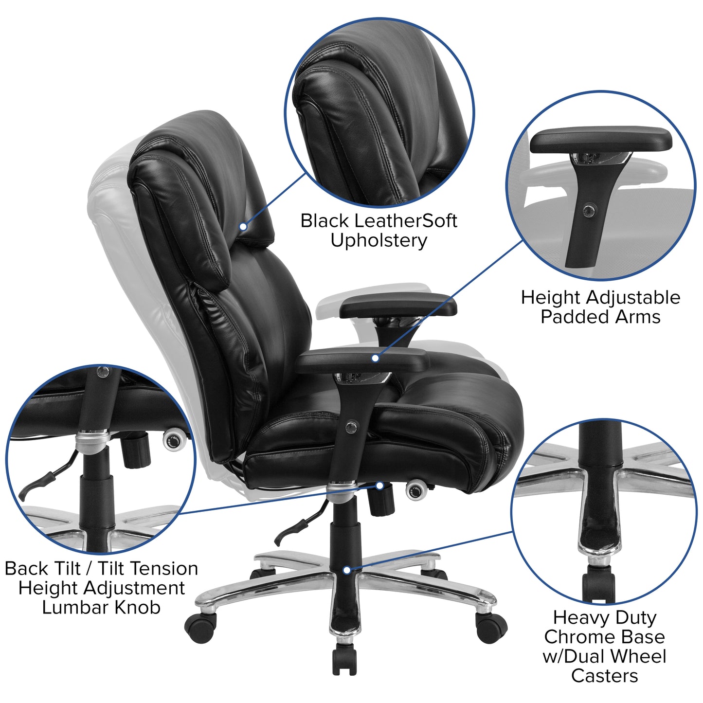 HERCULES Series 24/7 Intensive Use Big & Tall 400 lb. Rated Black LeatherSoft Executive Lumbar Ergonomic Office Chair Black LeatherSoft