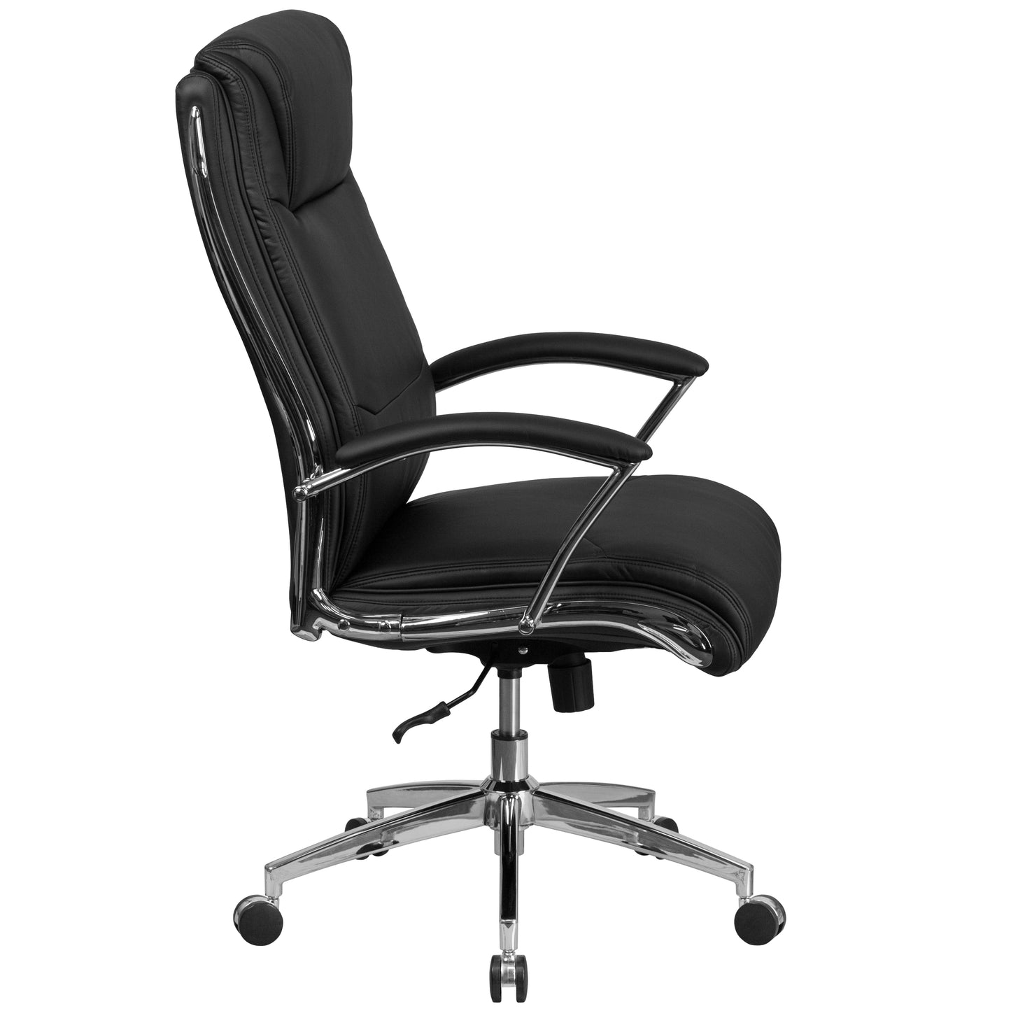 Rebecca High Back Designer Black LeatherSoft Smooth Upholstered Executive Swivel Office Chair with Chrome Base and Arms Black