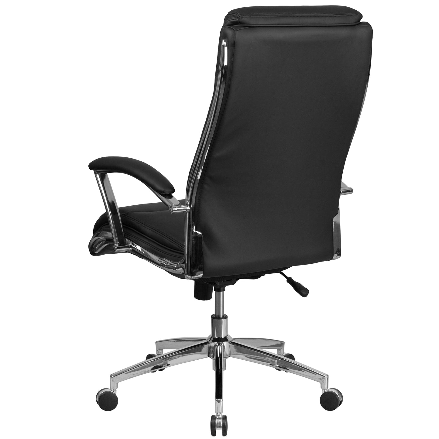 Rebecca High Back Designer Black LeatherSoft Smooth Upholstered Executive Swivel Office Chair with Chrome Base and Arms Black