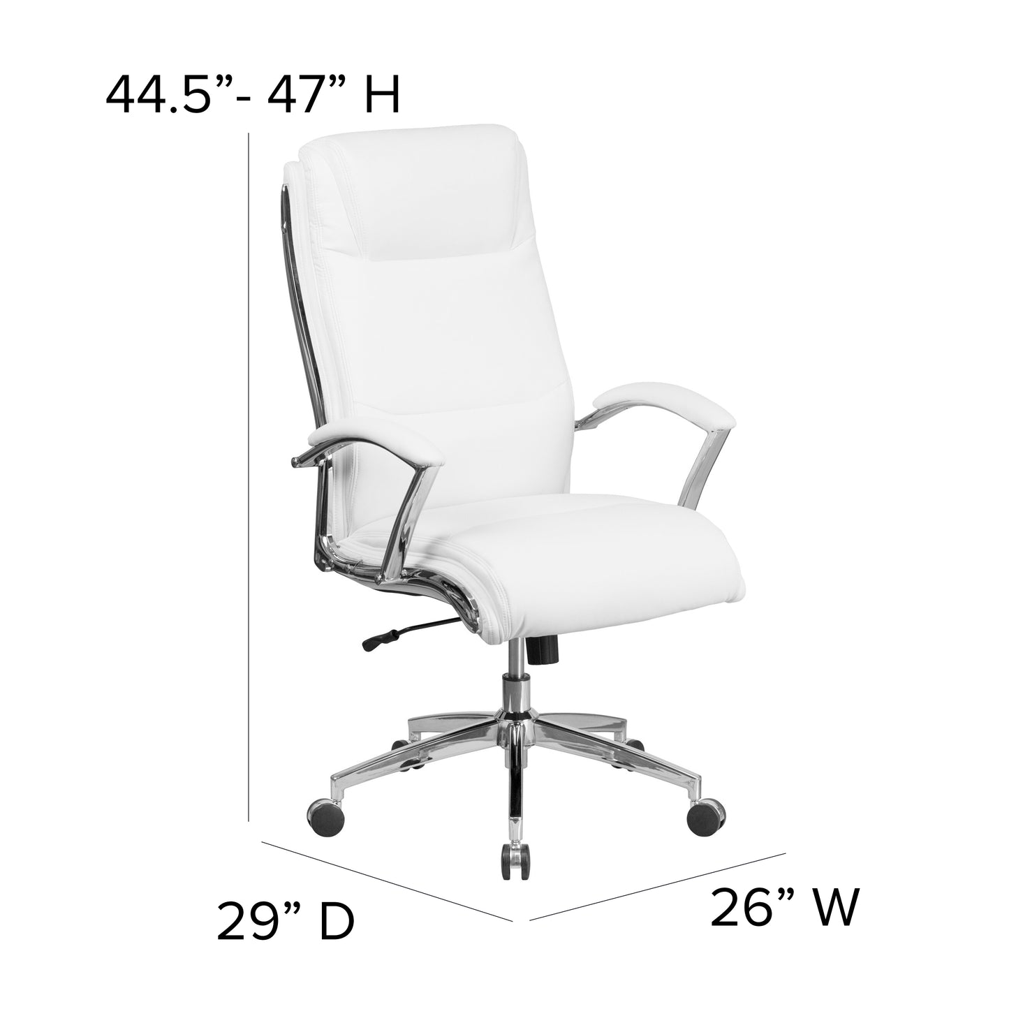 Rebecca High Back Designer White LeatherSoft Smooth Upholstered Executive Swivel Office Chair with Chrome Base and Arms White