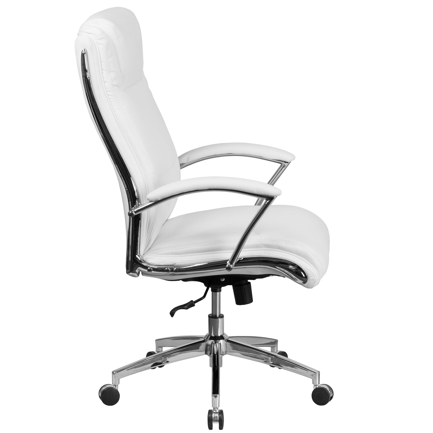 Rebecca High Back Designer White LeatherSoft Smooth Upholstered Executive Swivel Office Chair with Chrome Base and Arms White