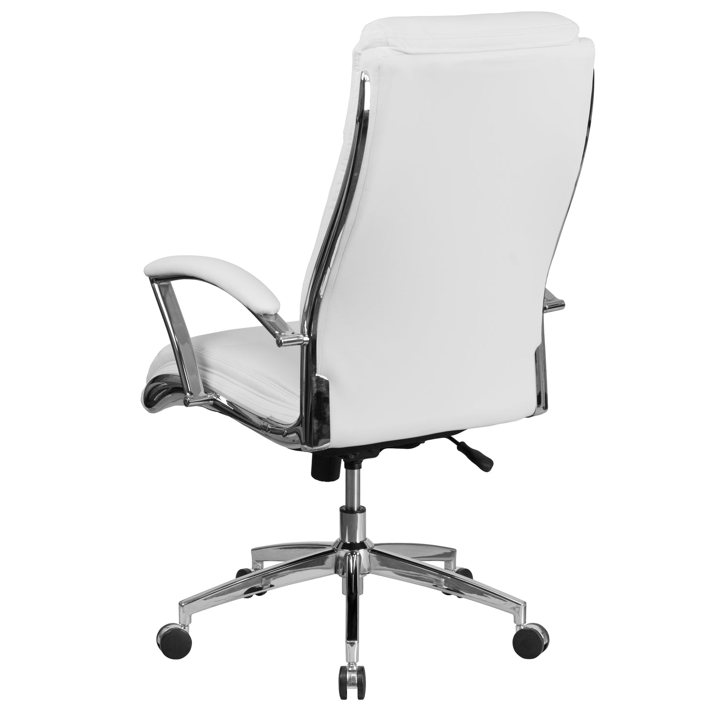 Rebecca High Back Designer White LeatherSoft Smooth Upholstered Executive Swivel Office Chair with Chrome Base and Arms White