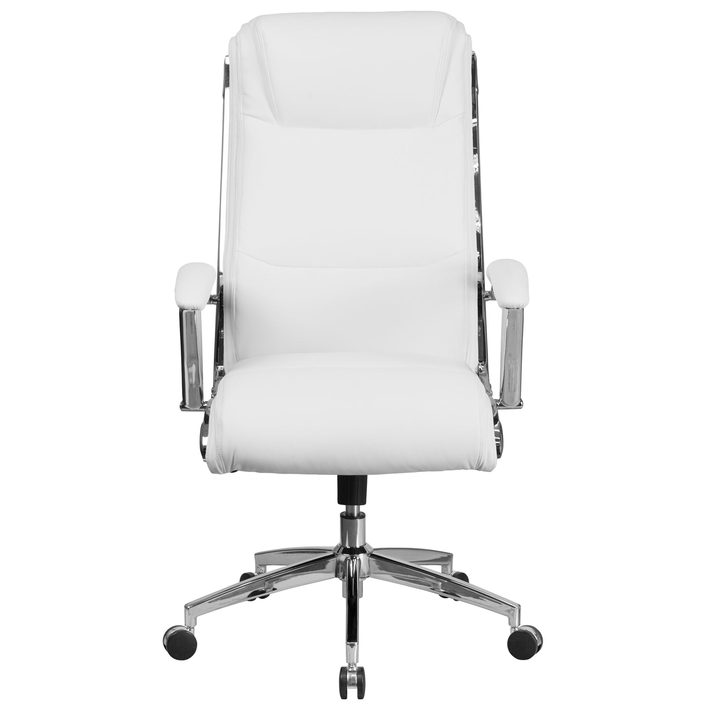 Rebecca High Back Designer White LeatherSoft Smooth Upholstered Executive Swivel Office Chair with Chrome Base and Arms White