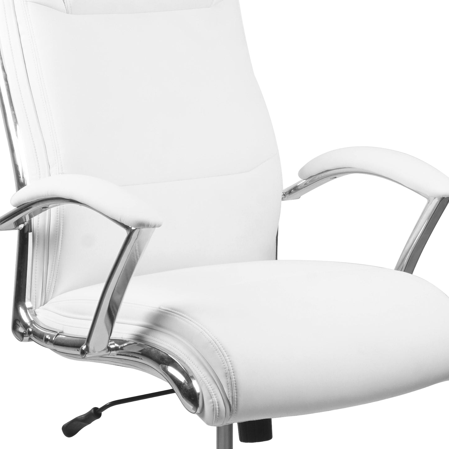 Rebecca High Back Designer White LeatherSoft Smooth Upholstered Executive Swivel Office Chair with Chrome Base and Arms White