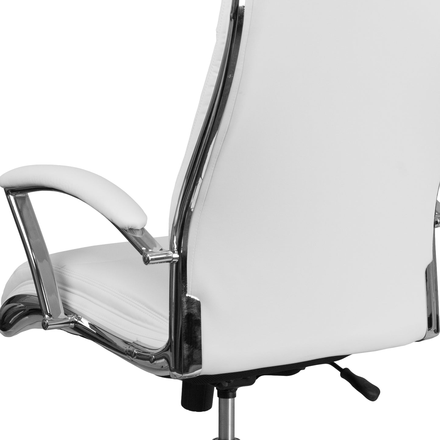 Rebecca High Back Designer White LeatherSoft Smooth Upholstered Executive Swivel Office Chair with Chrome Base and Arms White