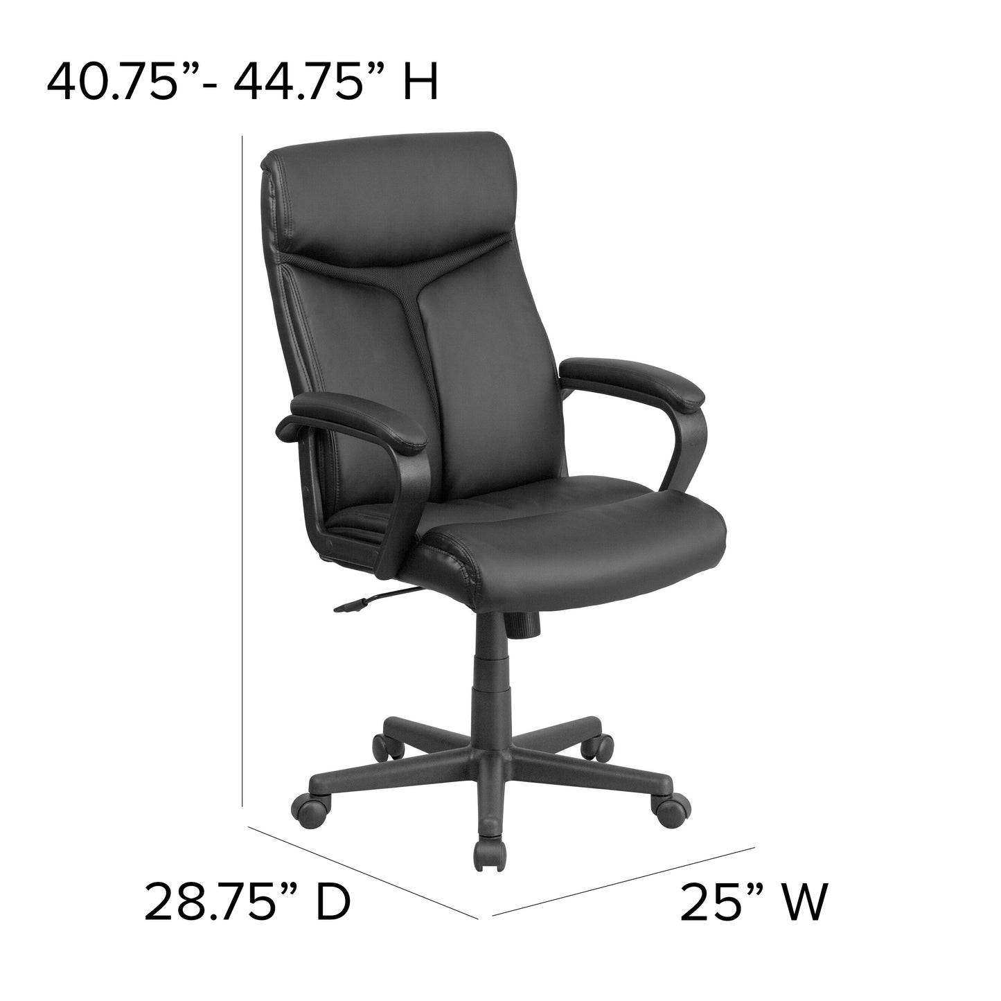 Raya High Back Black LeatherSoft Executive Swivel Office Chair with Slight Mesh Accent and Arms Black