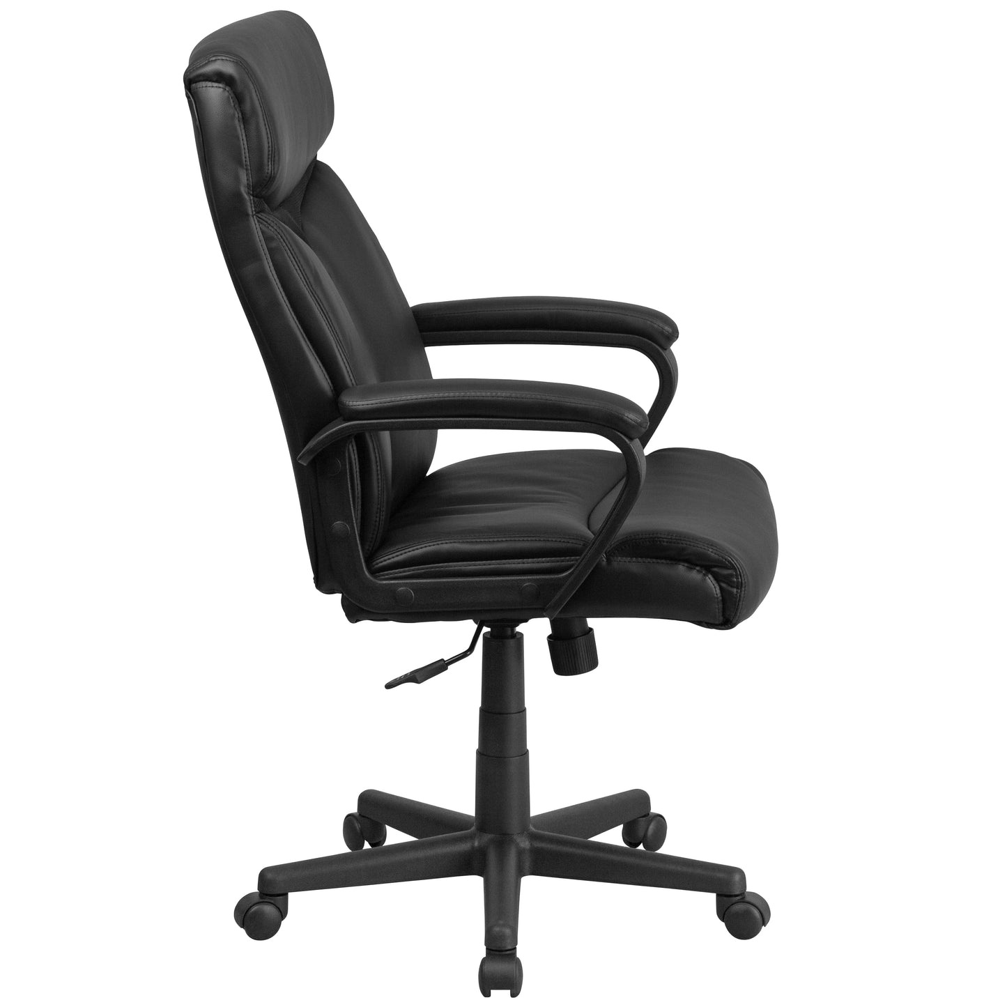 Raya High Back Black LeatherSoft Executive Swivel Office Chair with Slight Mesh Accent and Arms Black