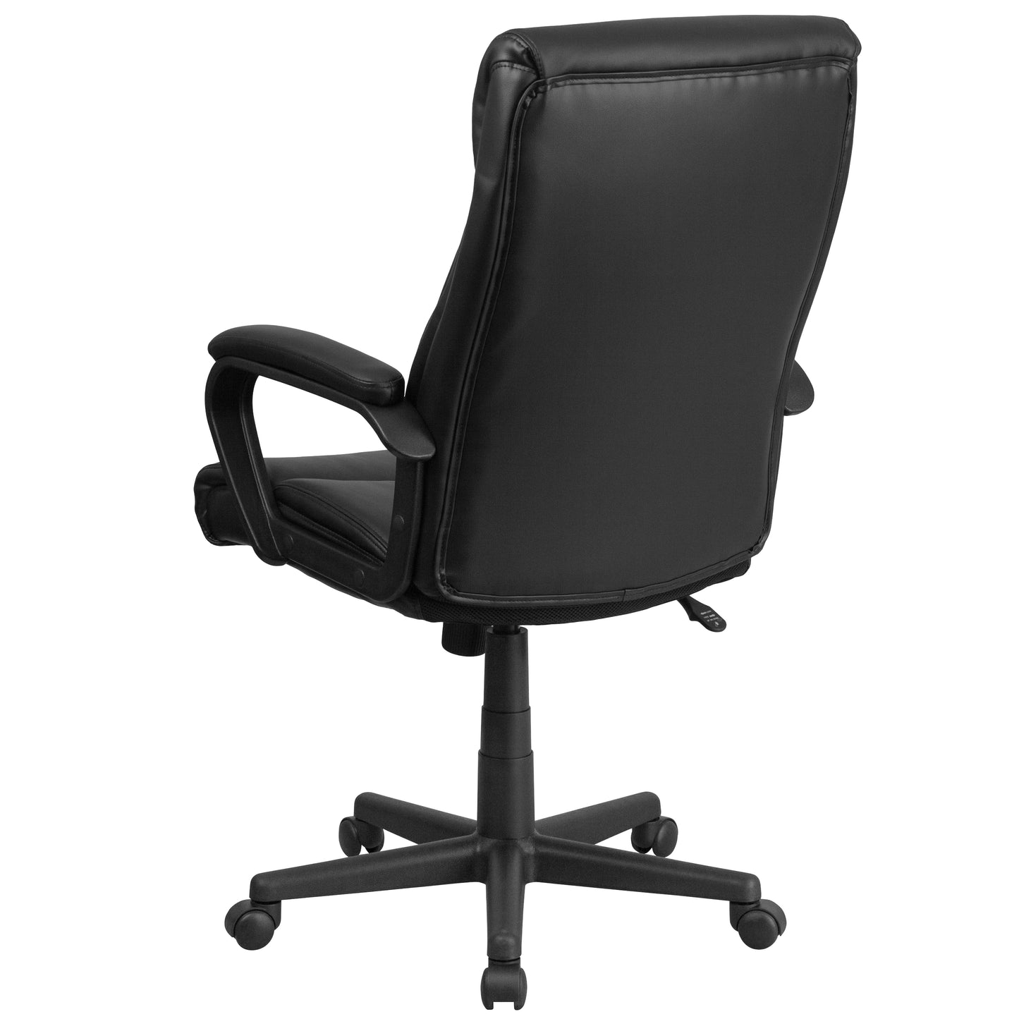 Raya High Back Black LeatherSoft Executive Swivel Office Chair with Slight Mesh Accent and Arms Black