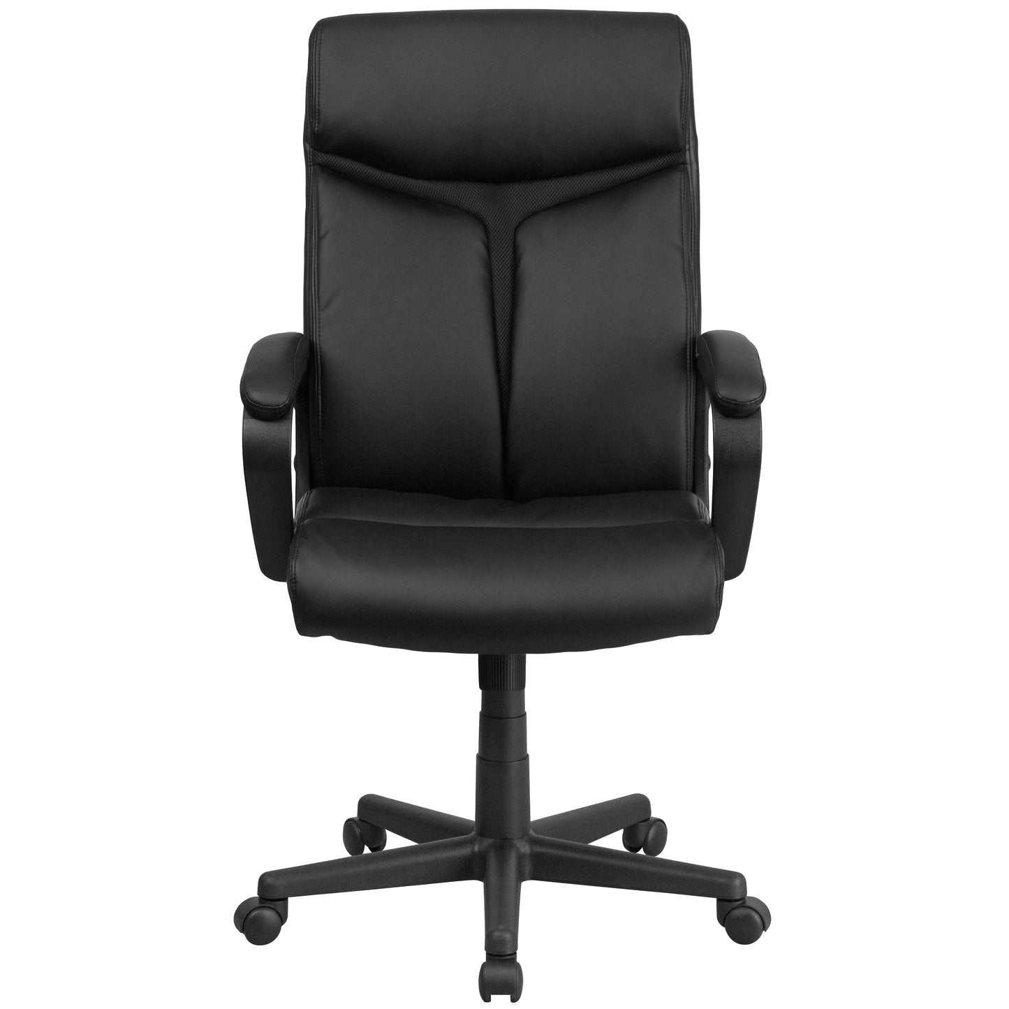 Raya High Back Black LeatherSoft Executive Swivel Office Chair with Slight Mesh Accent and Arms Black