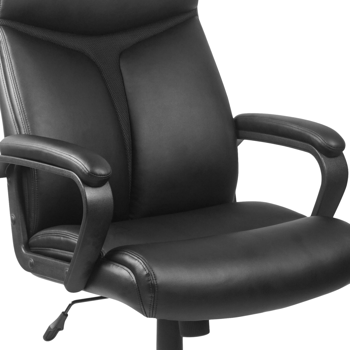 Raya High Back Black LeatherSoft Executive Swivel Office Chair with Slight Mesh Accent and Arms Black