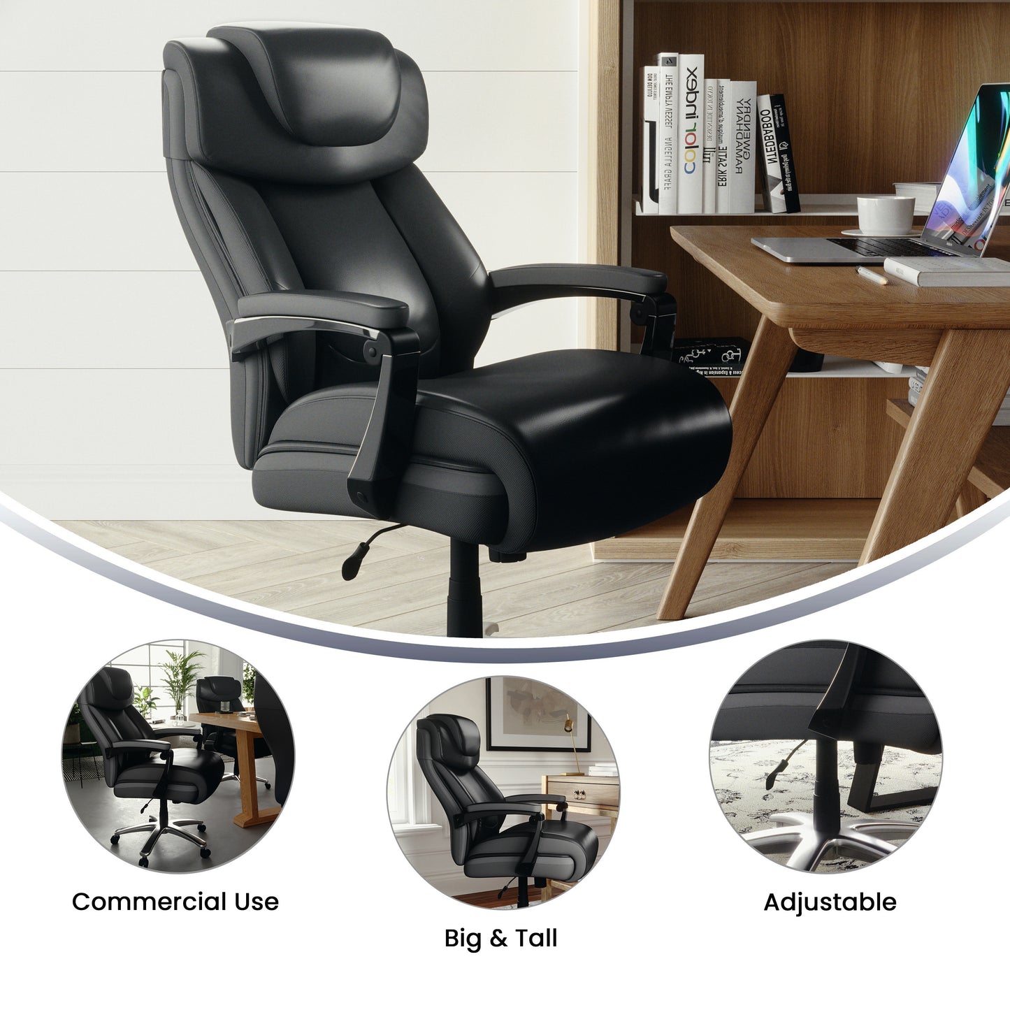 HERCULES Series Big & Tall 500 lb. Rated Black LeatherSoft Executive Swivel Ergonomic Office Chair with Adjustable Headrest Black