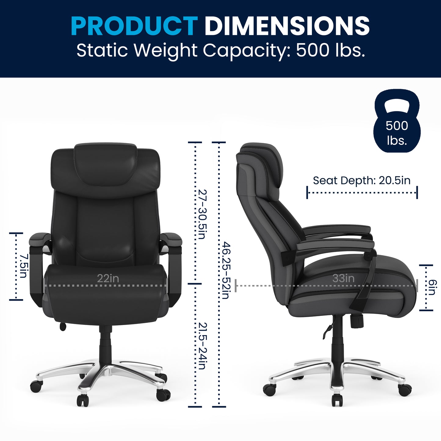 HERCULES Series Big & Tall 500 lb. Rated Black LeatherSoft Executive Swivel Ergonomic Office Chair with Adjustable Headrest Black