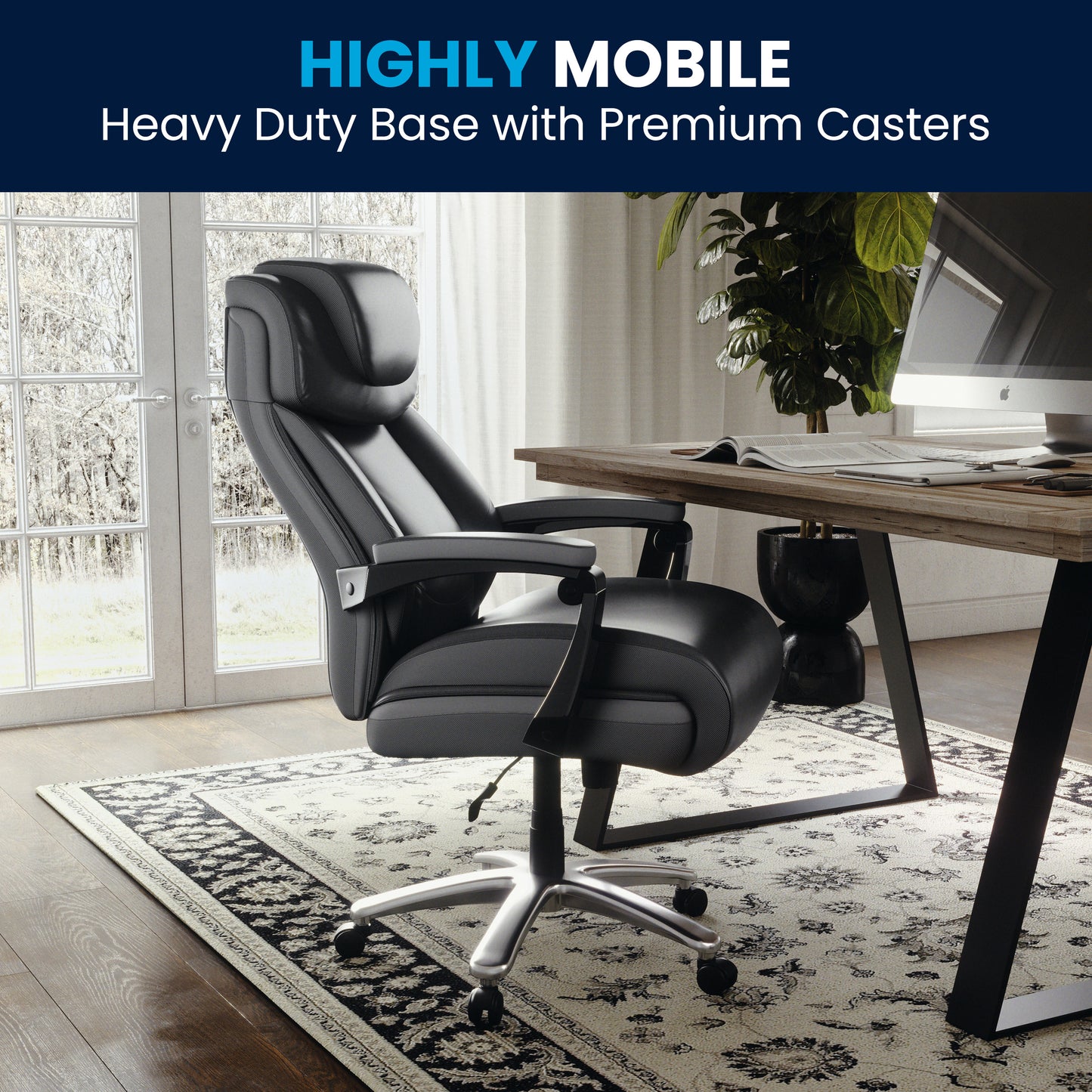 HERCULES Series Big & Tall 500 lb. Rated Black LeatherSoft Executive Swivel Ergonomic Office Chair with Adjustable Headrest Black
