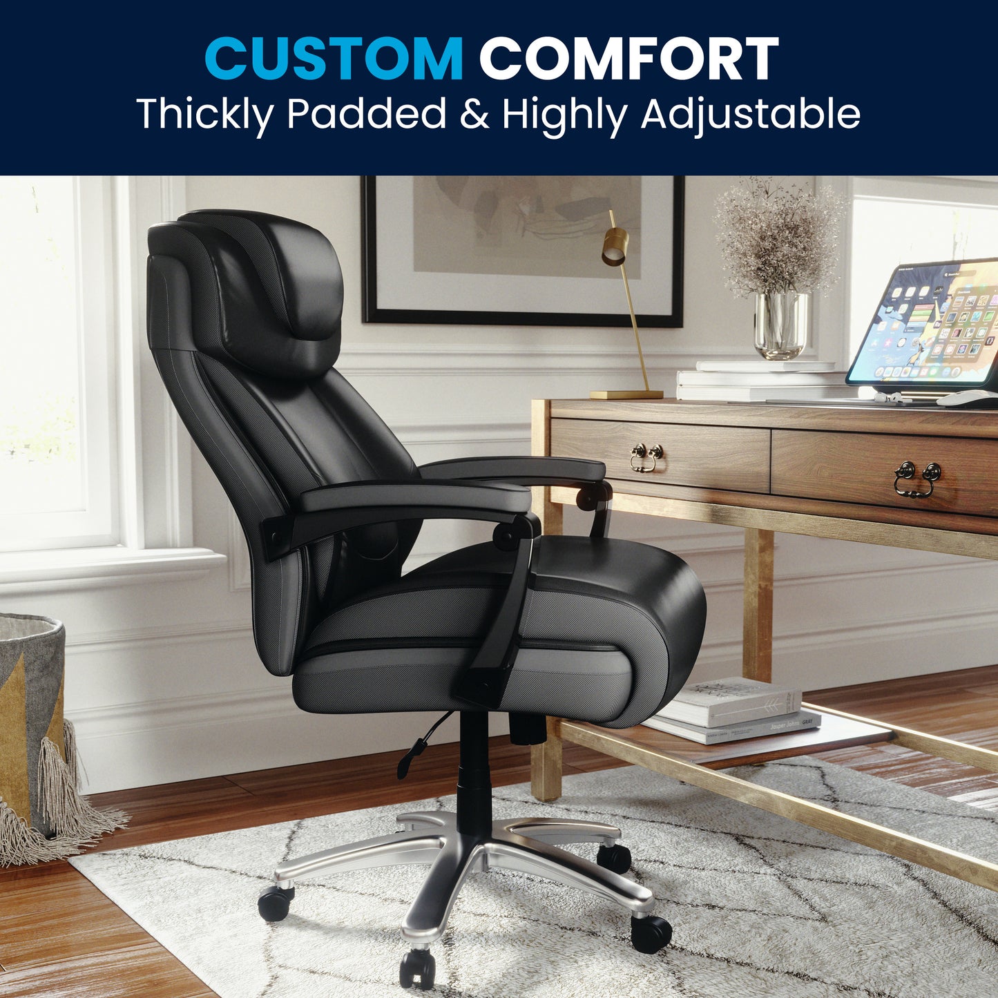 HERCULES Series Big & Tall 500 lb. Rated Black LeatherSoft Executive Swivel Ergonomic Office Chair with Adjustable Headrest Black