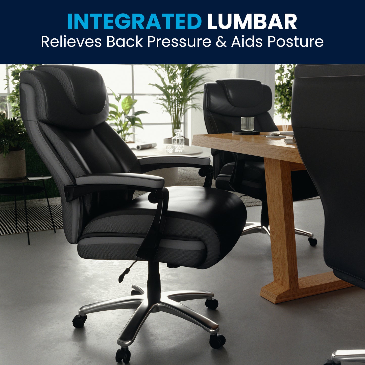 HERCULES Series Big & Tall 500 lb. Rated Black LeatherSoft Executive Swivel Ergonomic Office Chair with Adjustable Headrest Black