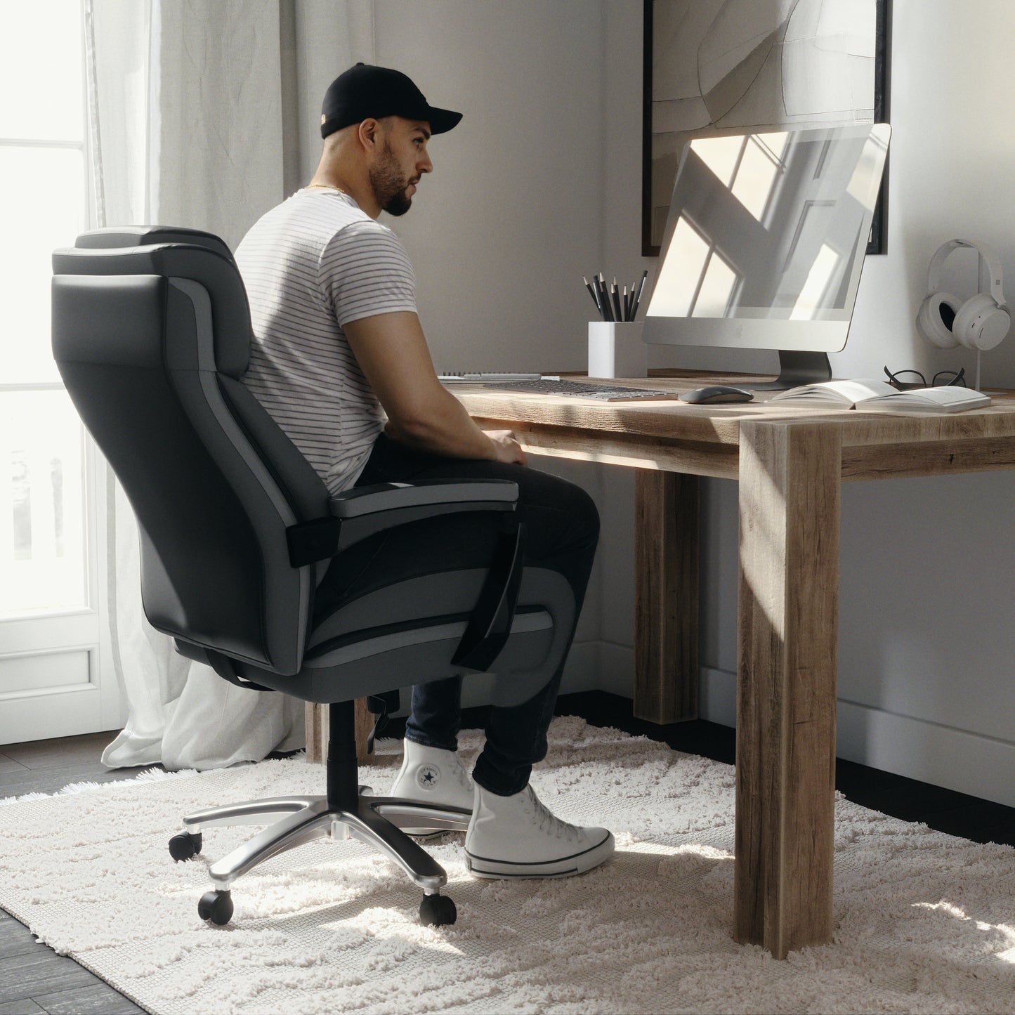 HERCULES Series Big & Tall 500 lb. Rated Black LeatherSoft Executive Swivel Ergonomic Office Chair with Adjustable Headrest Black