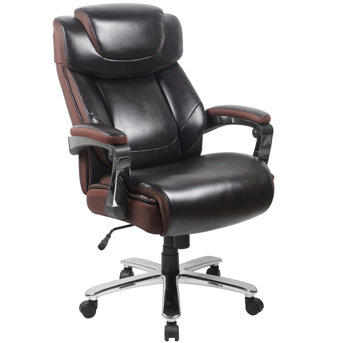 Big & Tall Office Chair | Brown LeatherSoft Executive Swivel Office Chair with Headrest and Wheels Brown