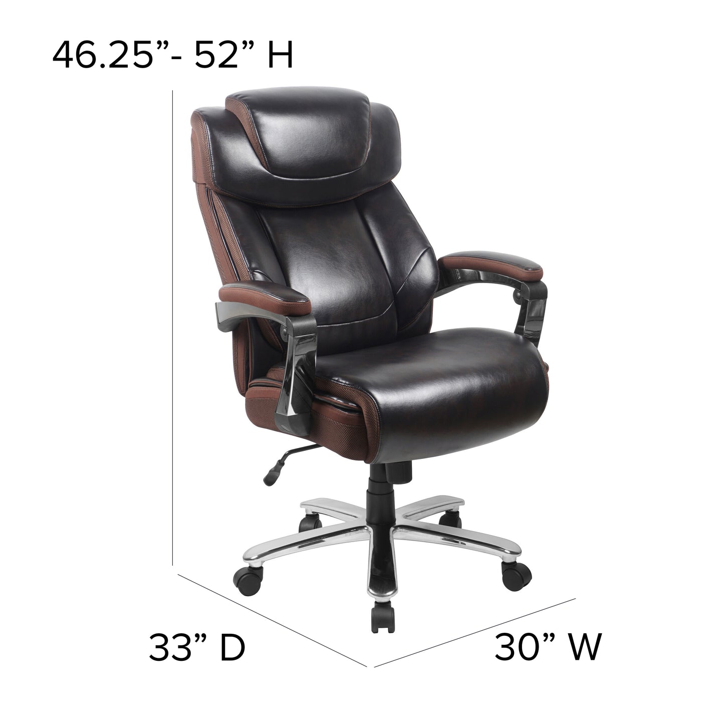 Big & Tall Office Chair | Brown LeatherSoft Executive Swivel Office Chair with Headrest and Wheels Brown