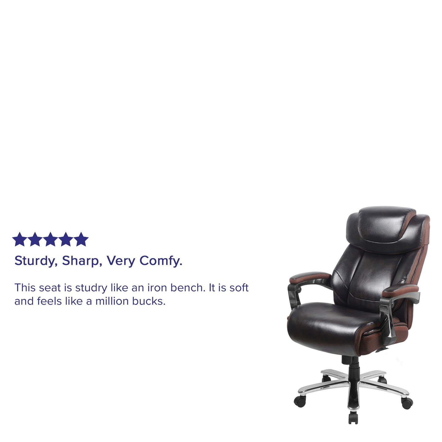 Big & Tall Office Chair | Brown LeatherSoft Executive Swivel Office Chair with Headrest and Wheels Brown