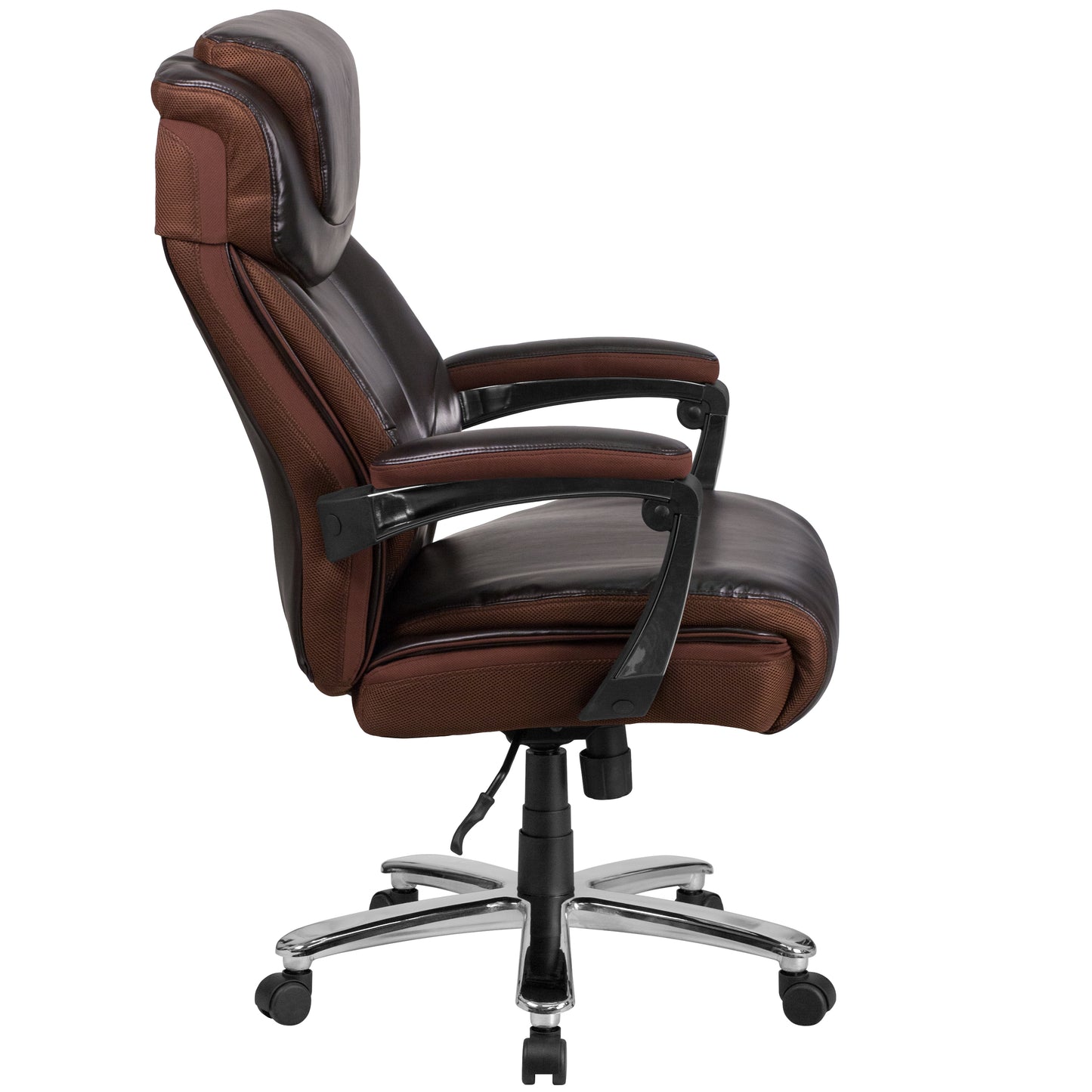 Big & Tall Office Chair | Brown LeatherSoft Executive Swivel Office Chair with Headrest and Wheels Brown