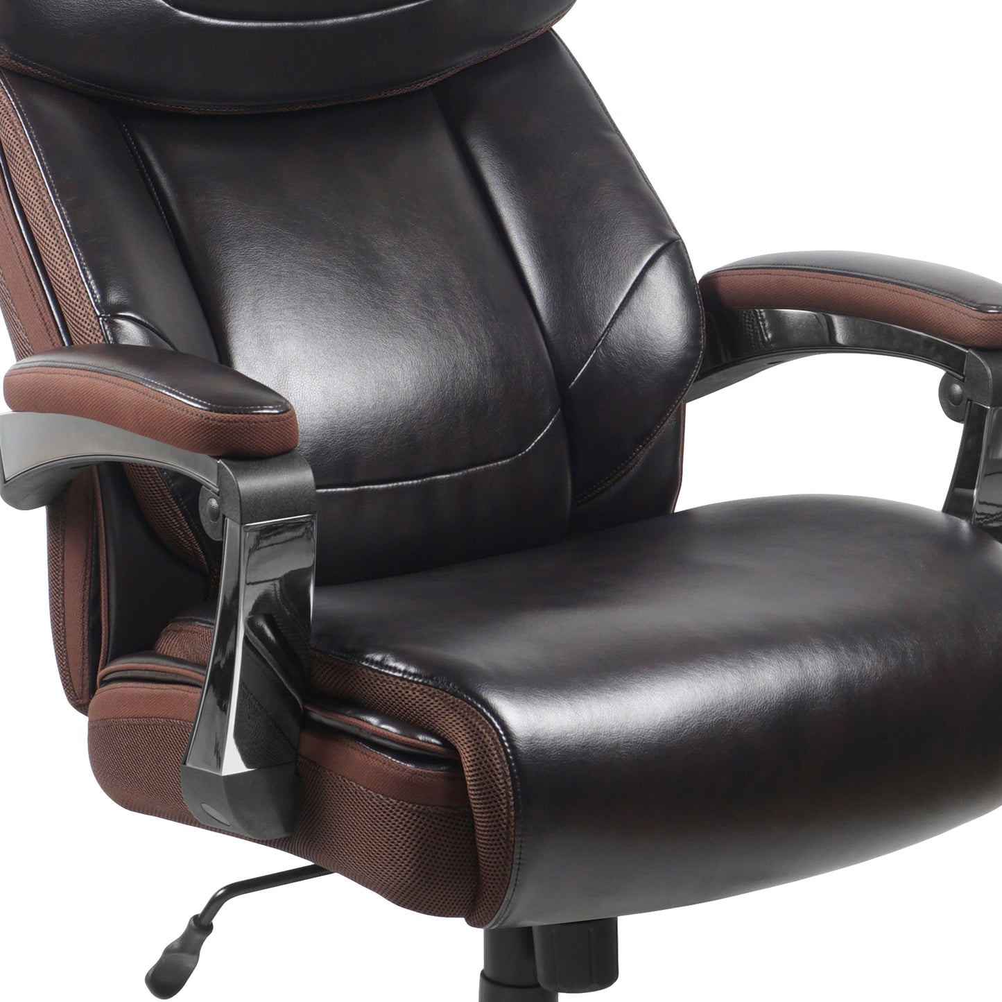 Big & Tall Office Chair | Brown LeatherSoft Executive Swivel Office Chair with Headrest and Wheels Brown