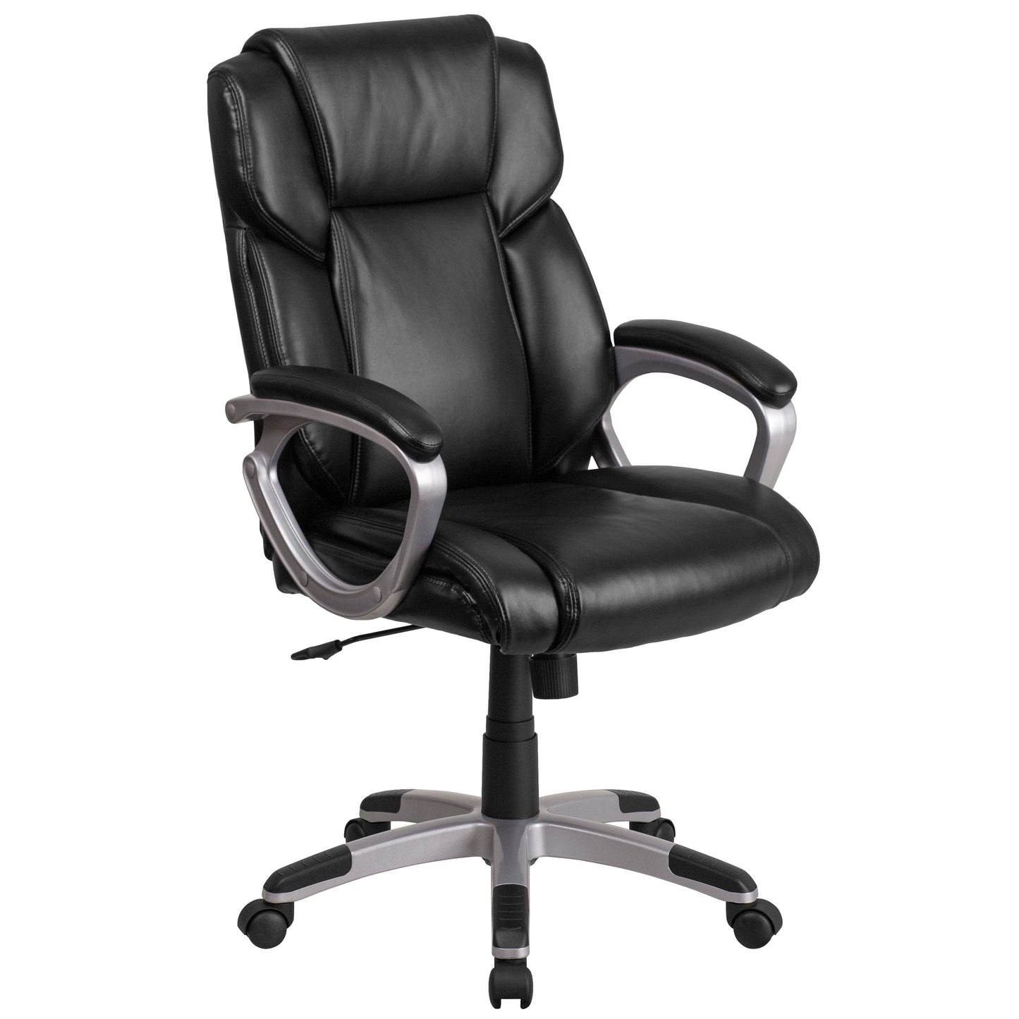 Carolyn Mid-Back Black LeatherSoft Executive Swivel Office Chair with Padded Arms Black