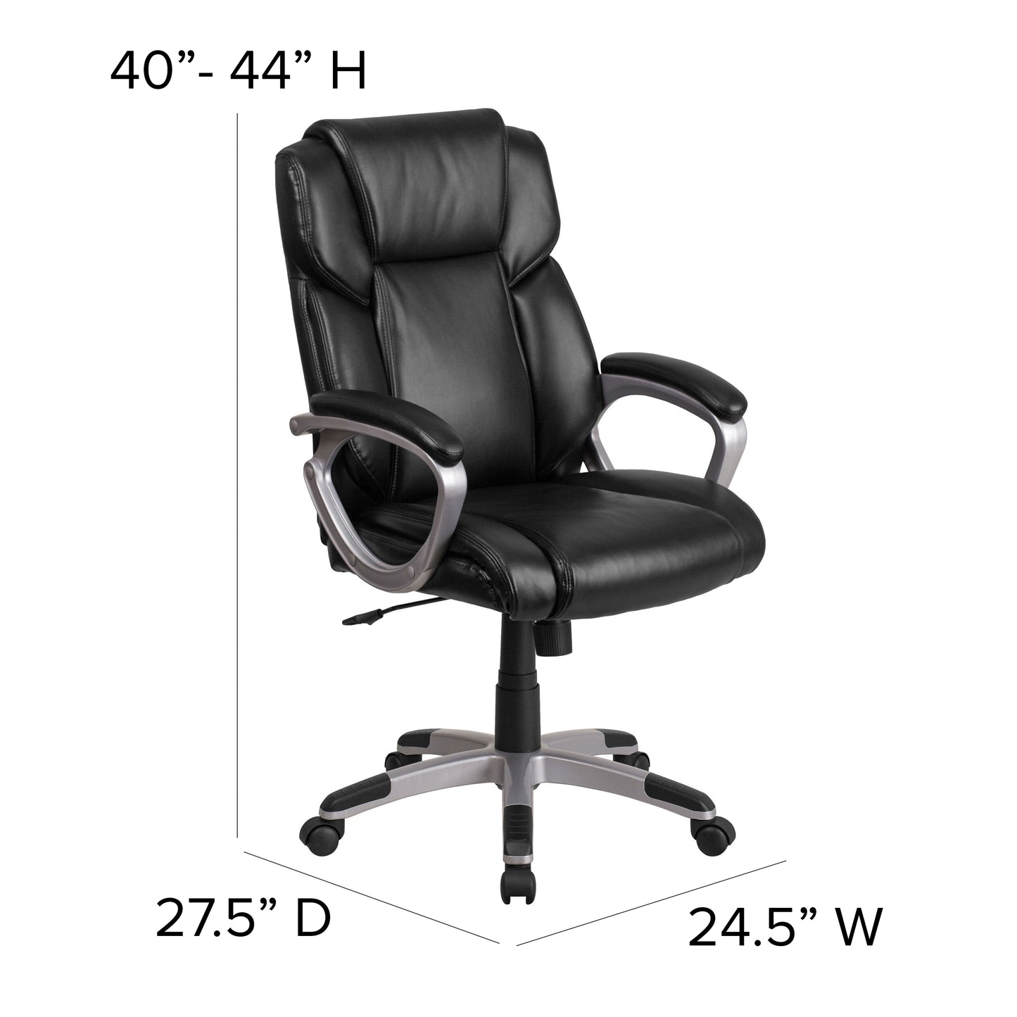 Carolyn Mid-Back Black LeatherSoft Executive Swivel Office Chair with Padded Arms Black