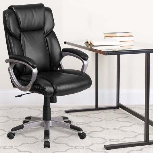 Carolyn Mid-Back Black LeatherSoft Executive Swivel Office Chair with Padded Arms Black GO-2236M-BK-GG