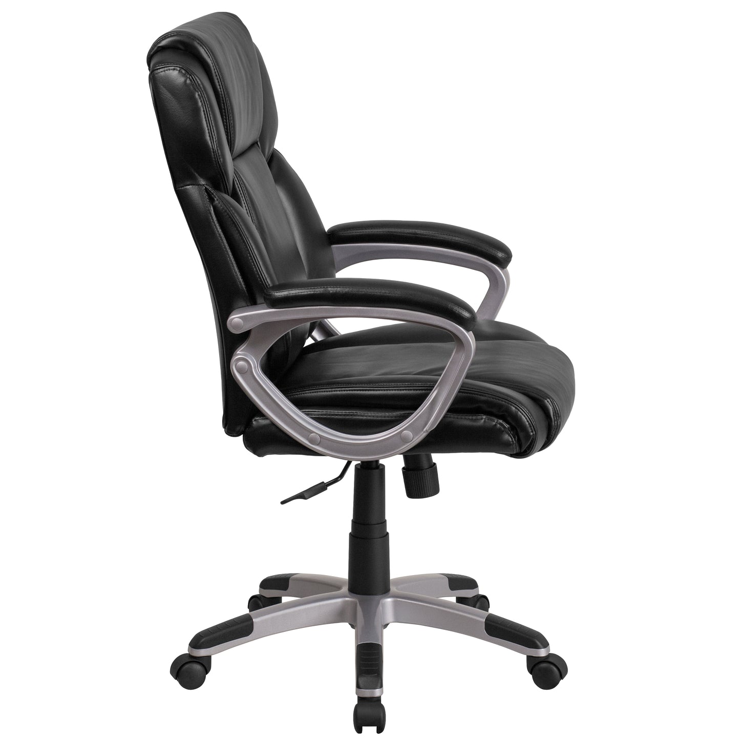Carolyn Mid-Back Black LeatherSoft Executive Swivel Office Chair with Padded Arms Black
