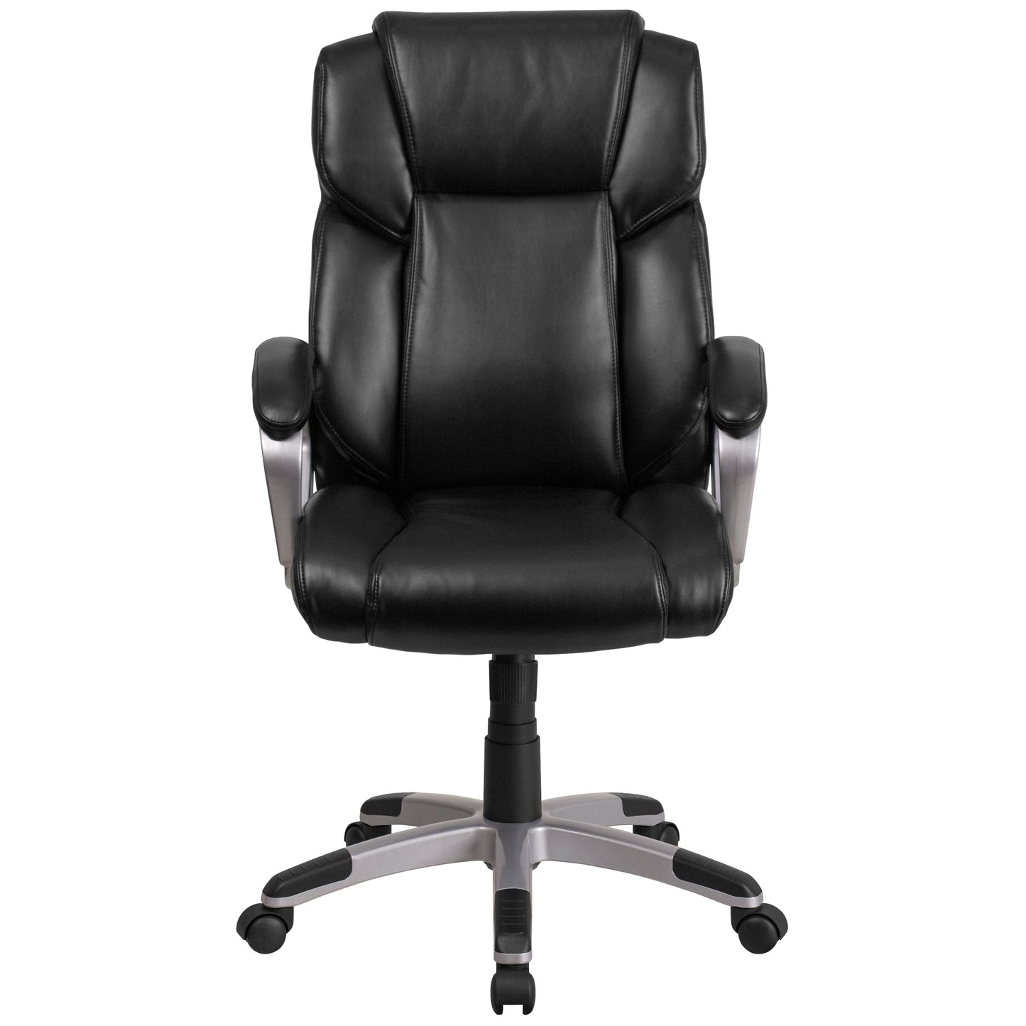 Carolyn Mid-Back Black LeatherSoft Executive Swivel Office Chair with Padded Arms Black
