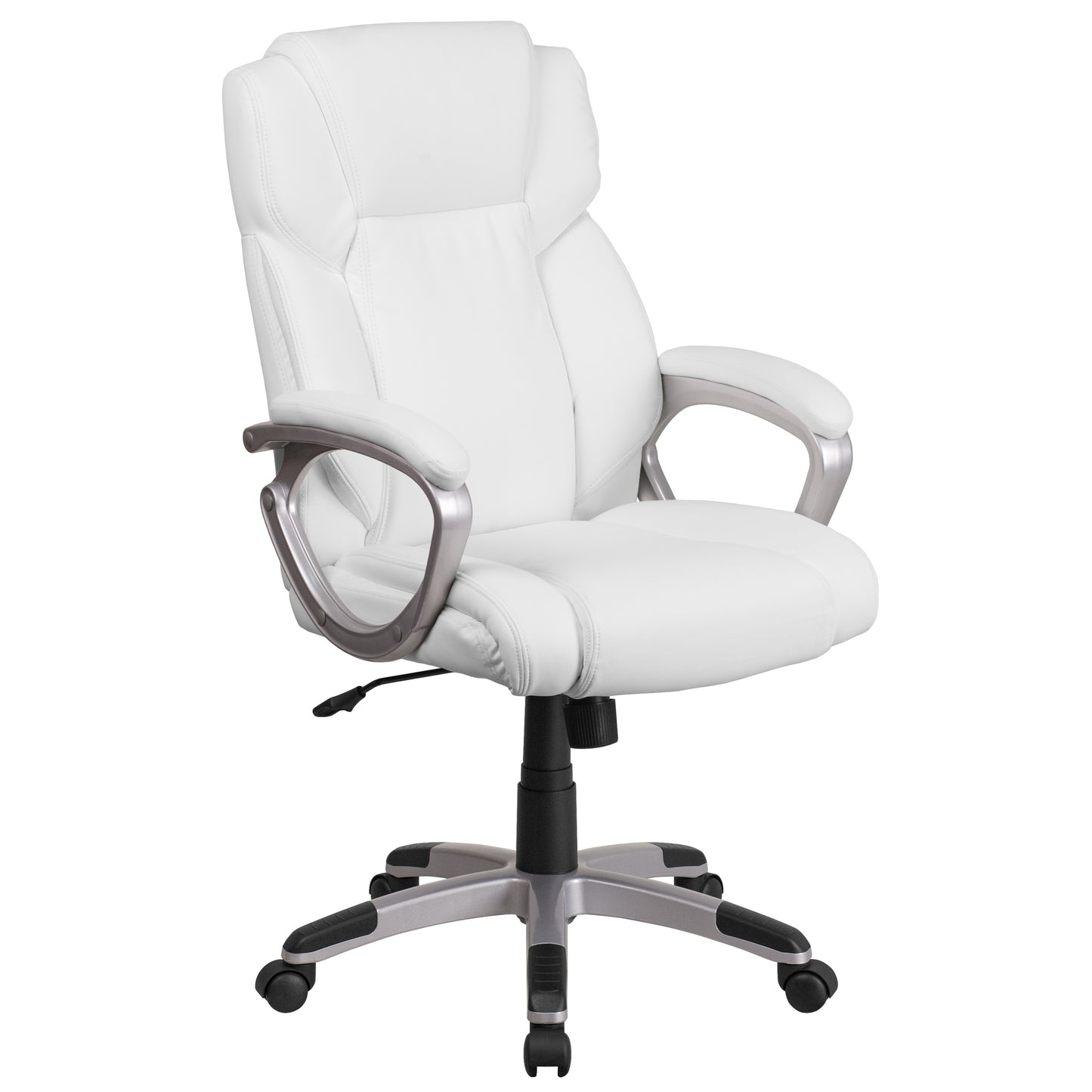 Carolyn Mid-Back White LeatherSoft Executive Swivel Office Chair with Padded Arms White