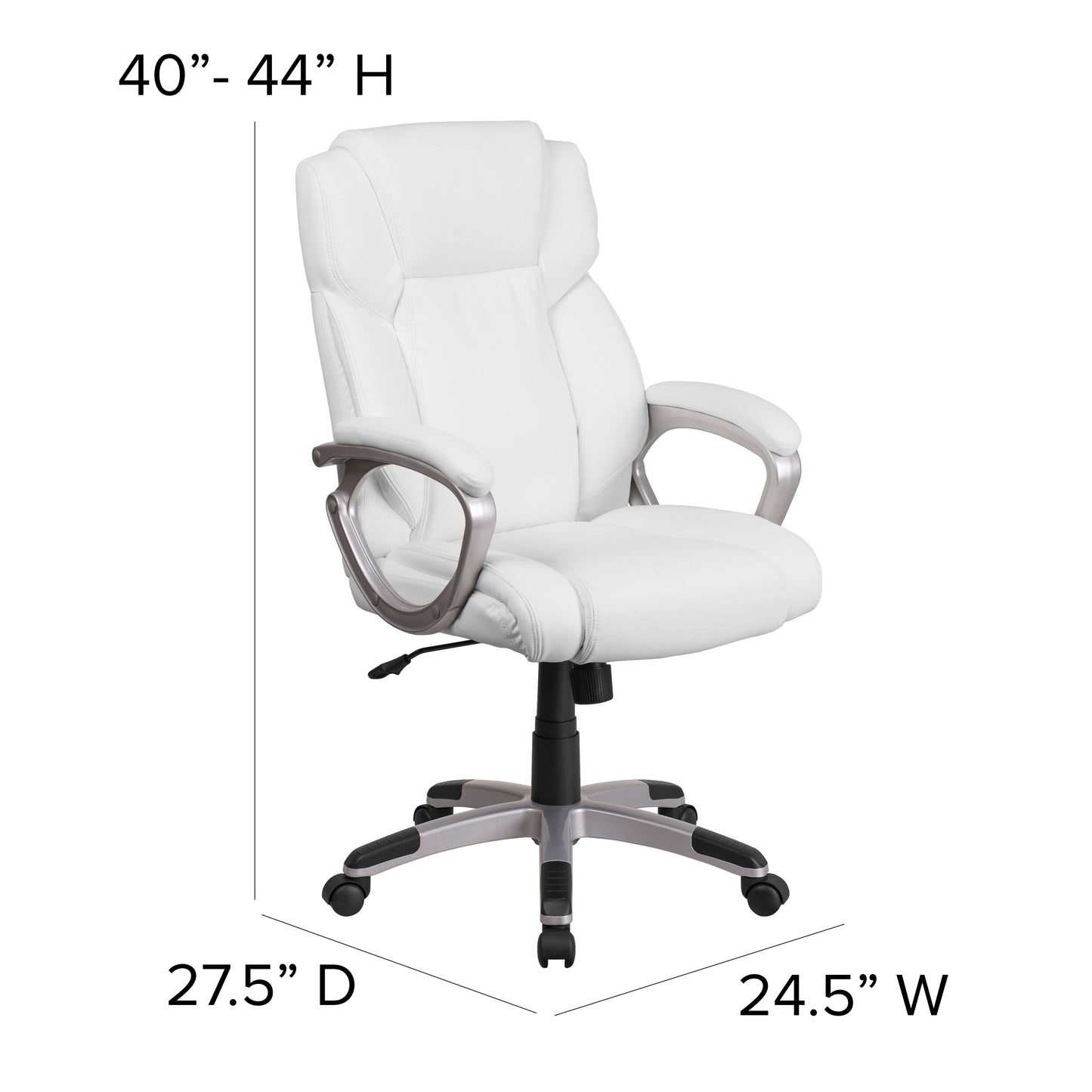 Carolyn Mid-Back White LeatherSoft Executive Swivel Office Chair with Padded Arms White