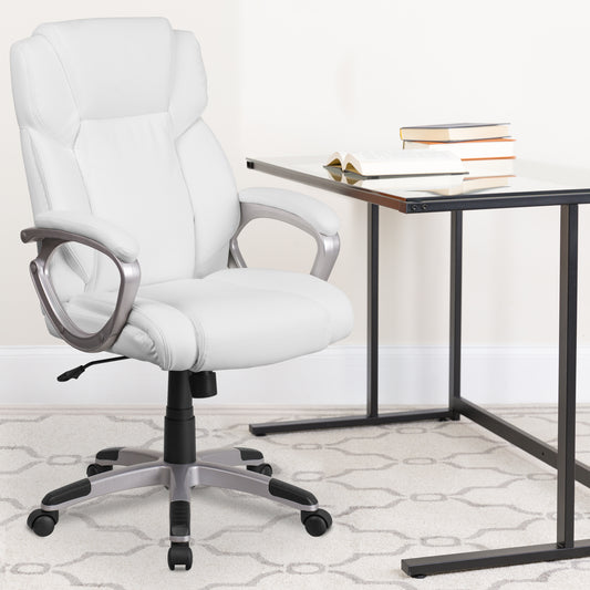 Carolyn Mid-Back White LeatherSoft Executive Swivel Office Chair with Padded Arms White GO-2236M-WH-GG