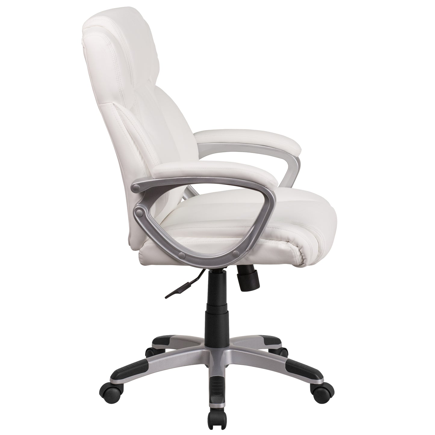 Carolyn Mid-Back White LeatherSoft Executive Swivel Office Chair with Padded Arms White